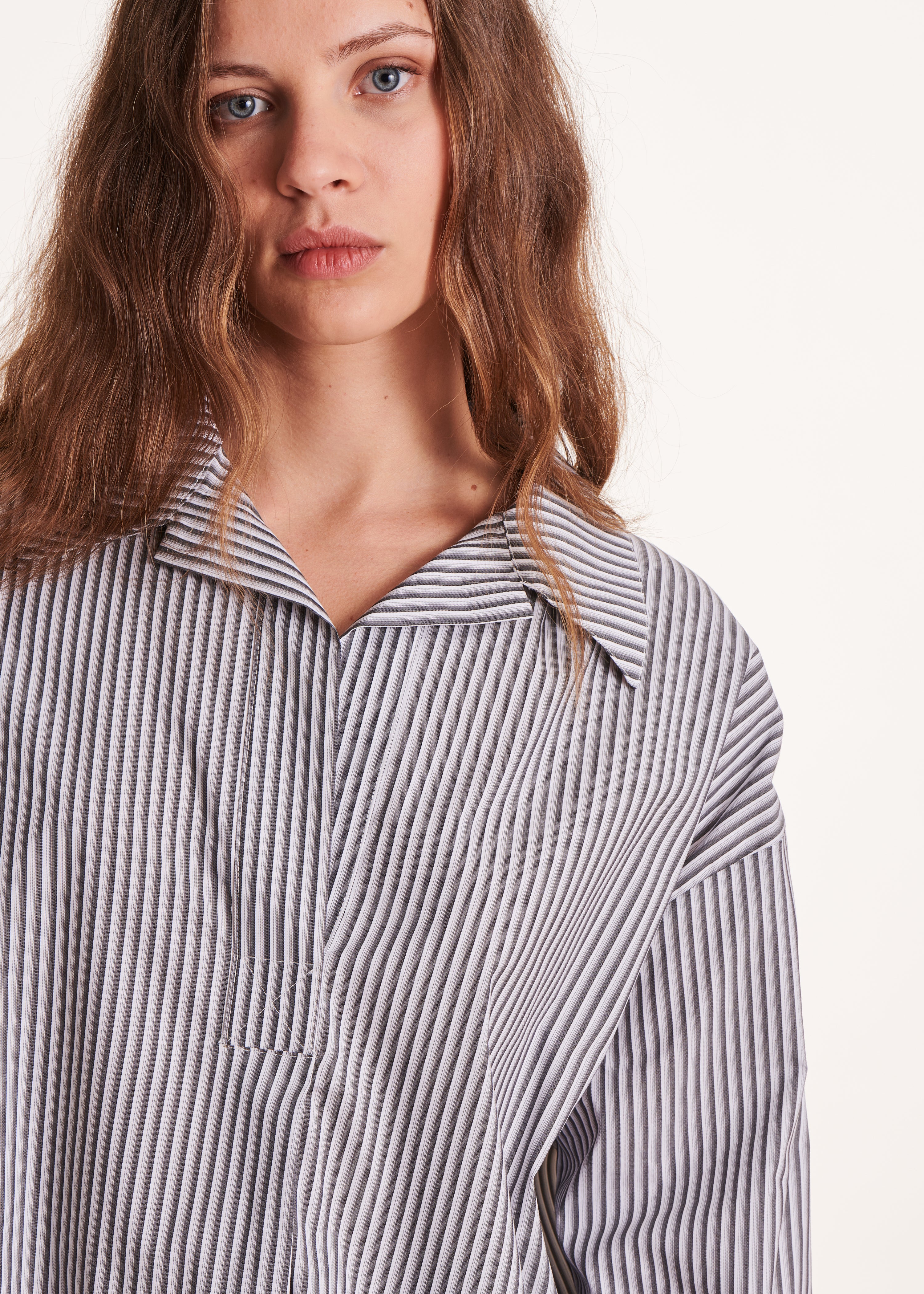 Long oversized white and black striped shirt