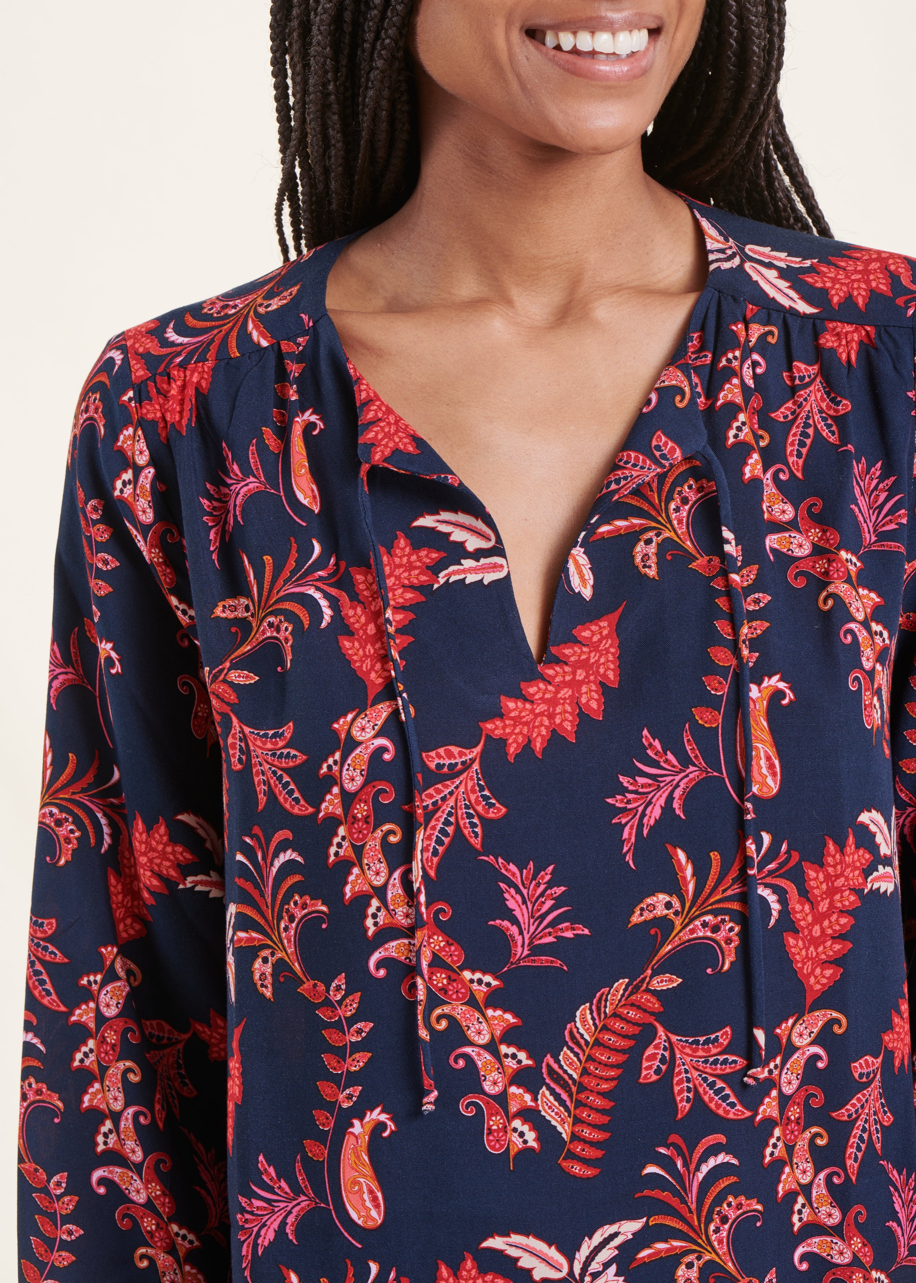 Blue and red print top