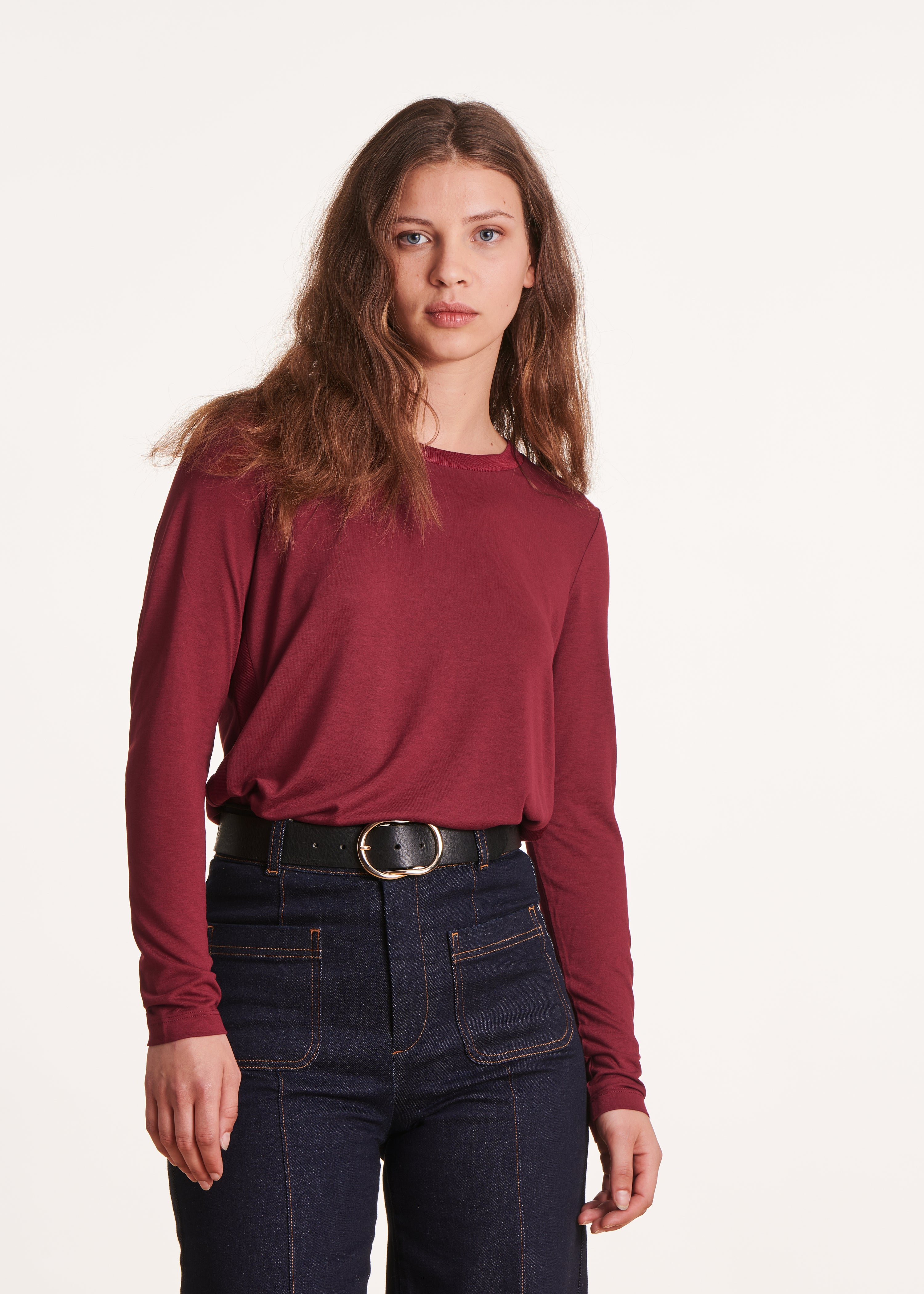 Burgundy loose long sleeve t-shirt