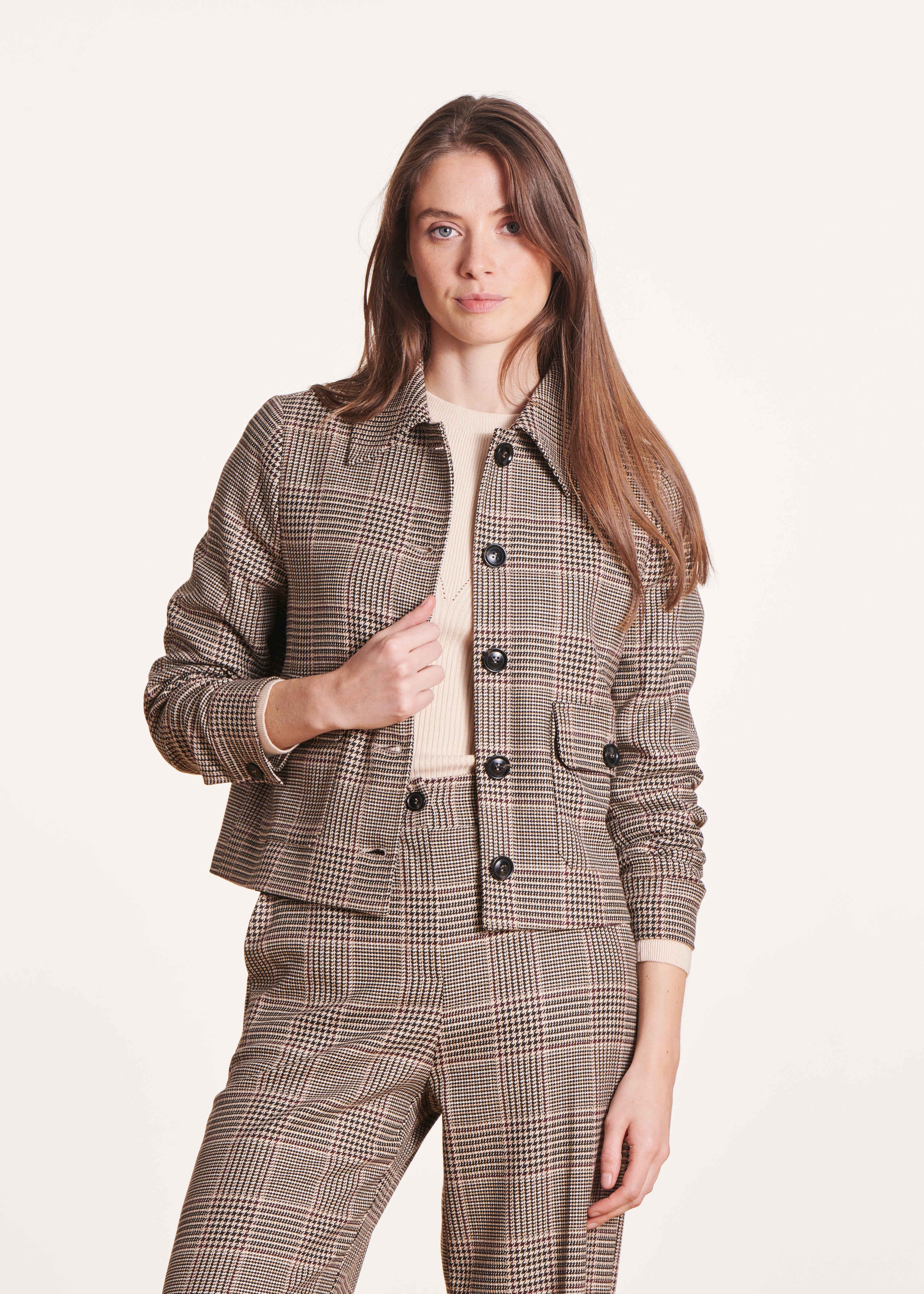 Brown plaid short jacket