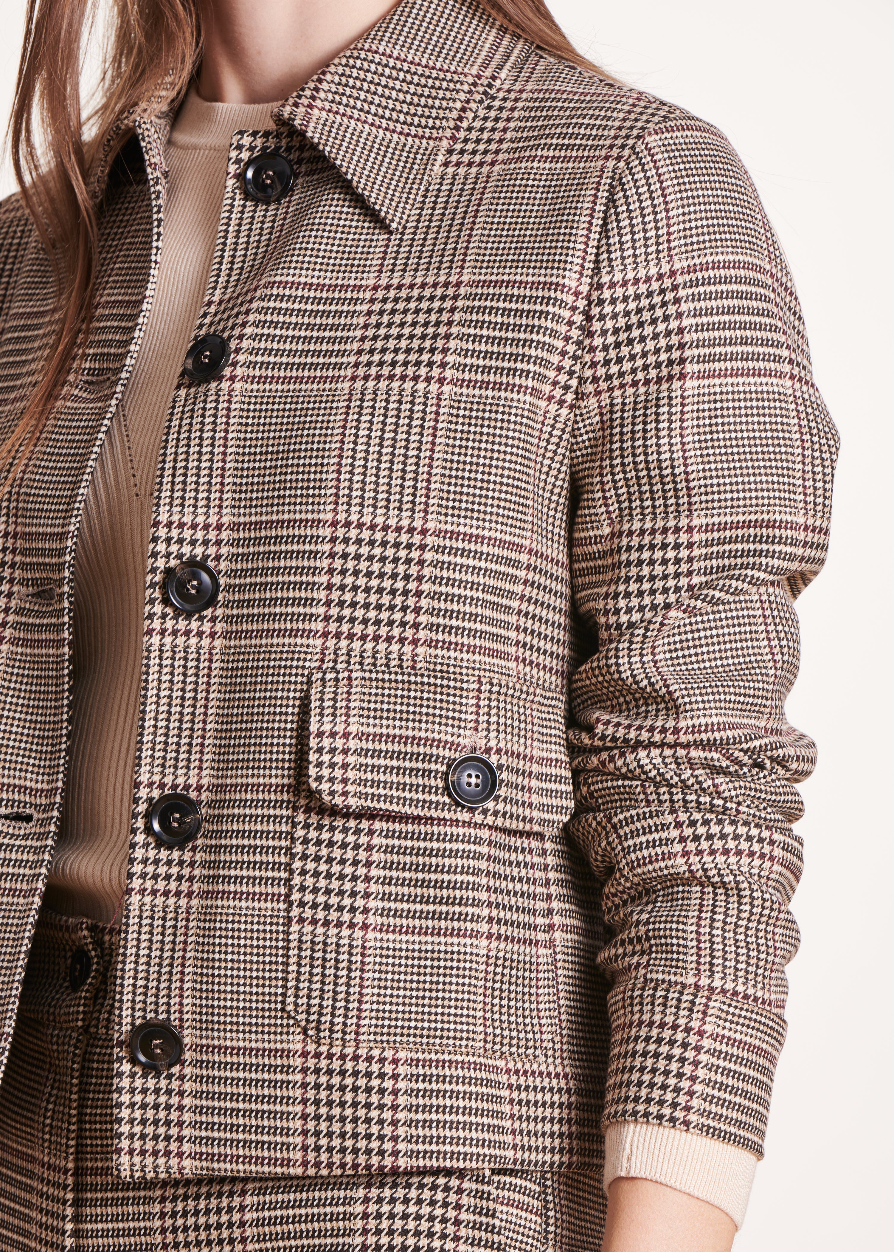 Brown plaid short jacket