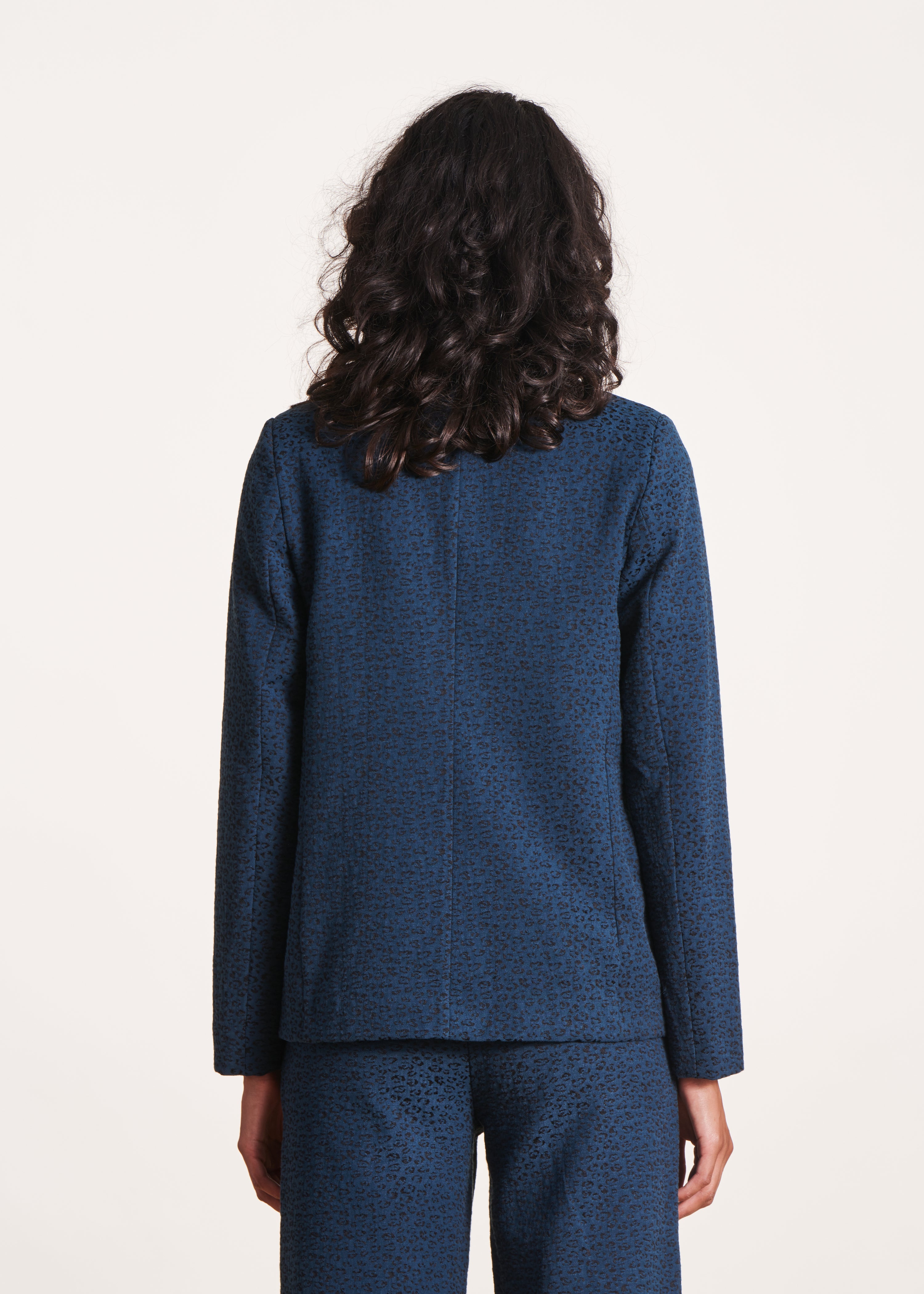 Zwart zwart blauw jacquard colbert