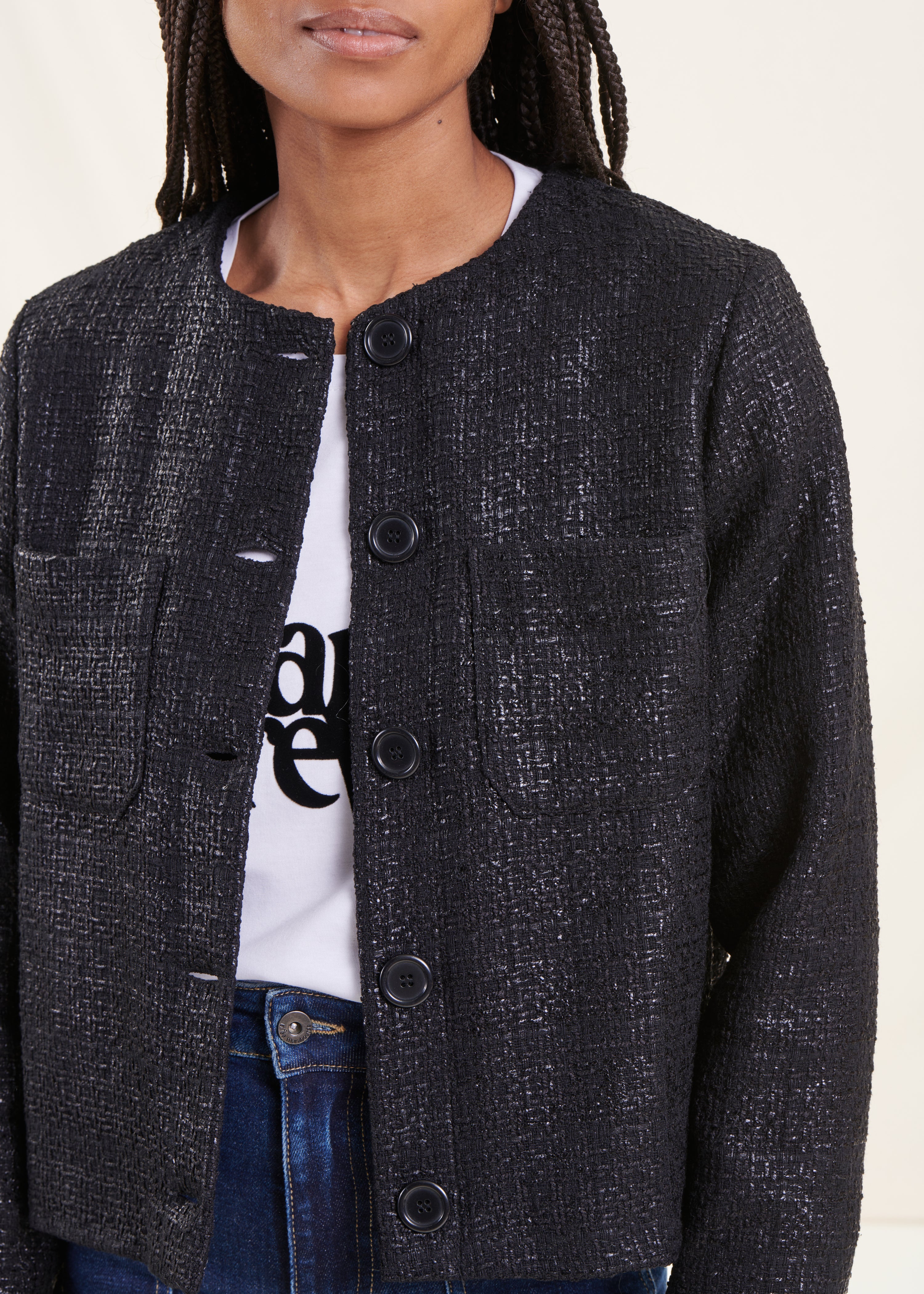 Chaqueta corta de tweed negra