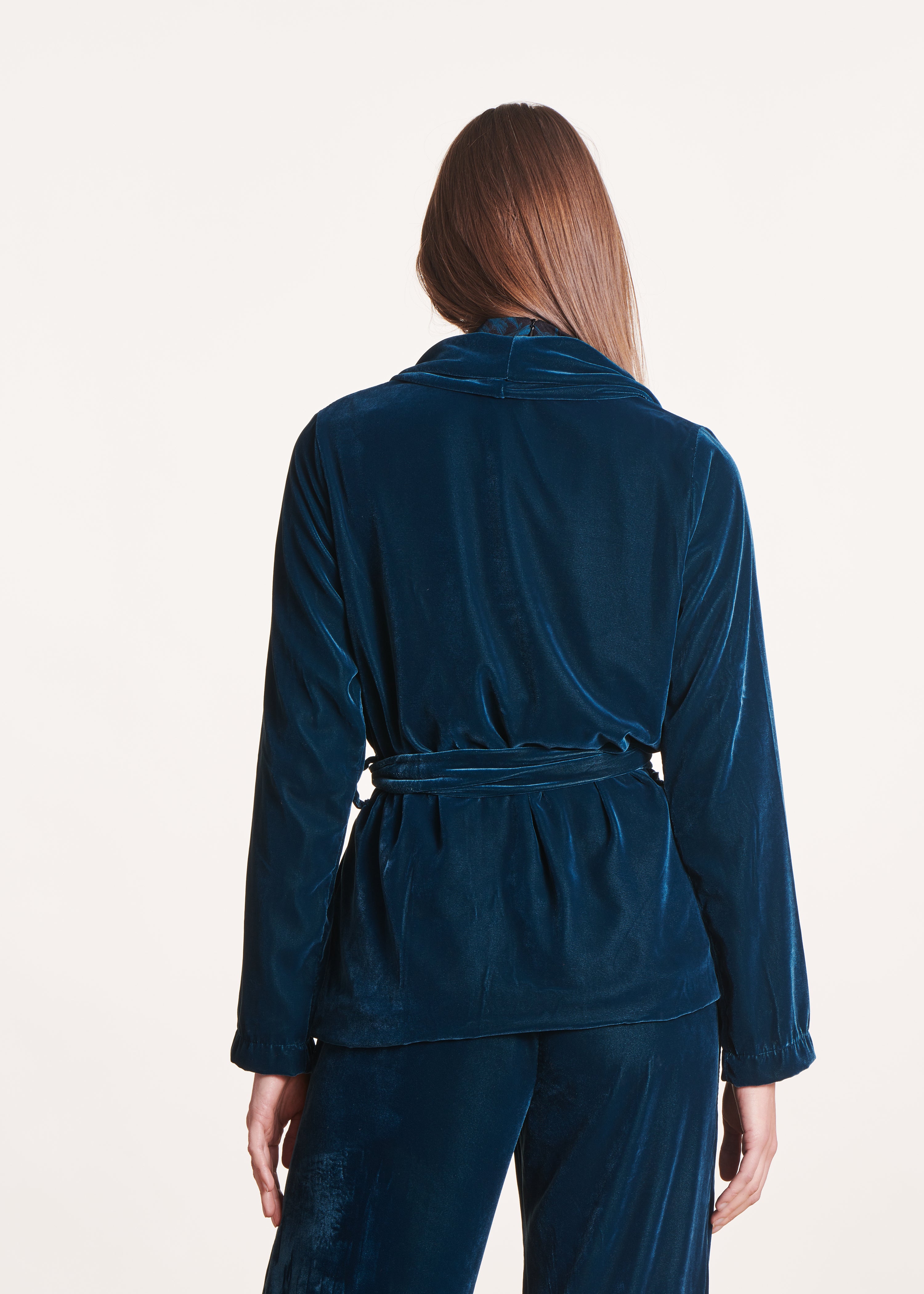 Petrol blue fitted velvet jacket