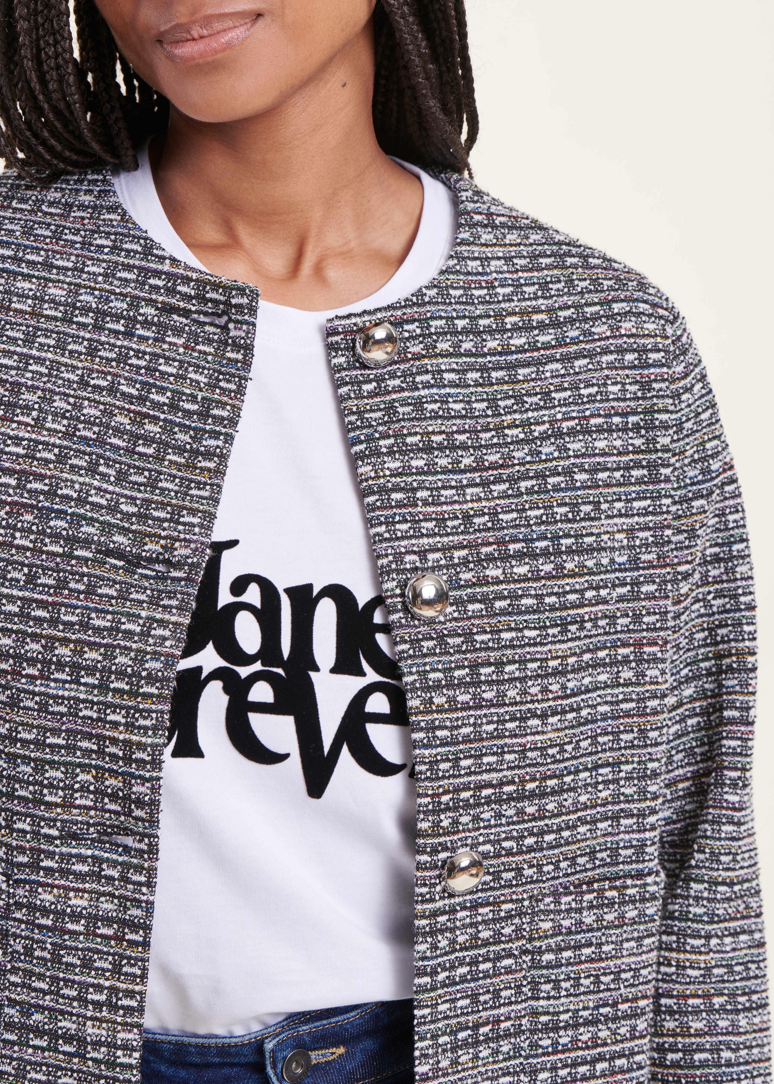 Veste courte grise en tweed