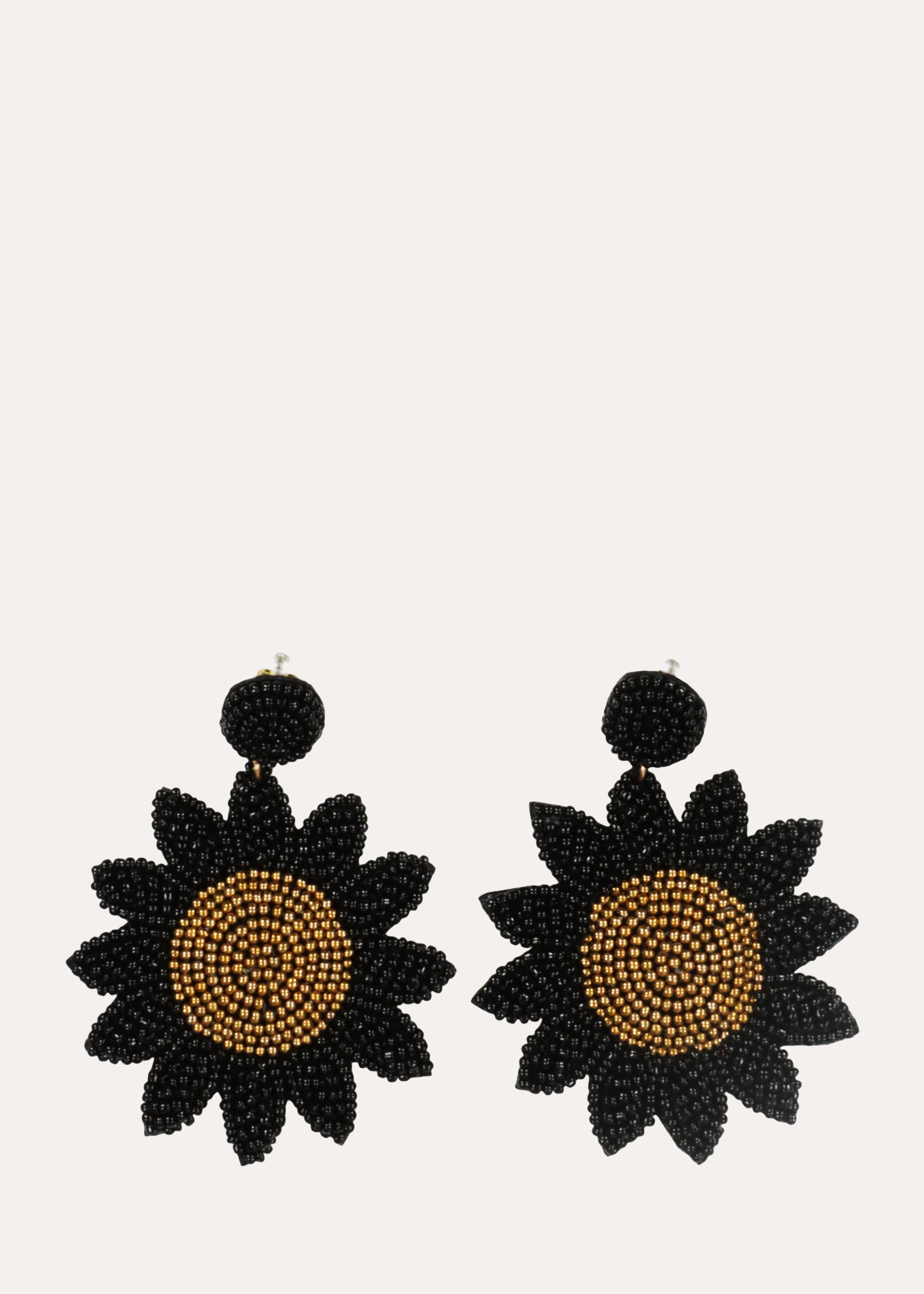 Boucles d'oreilles fleurs à perles noires