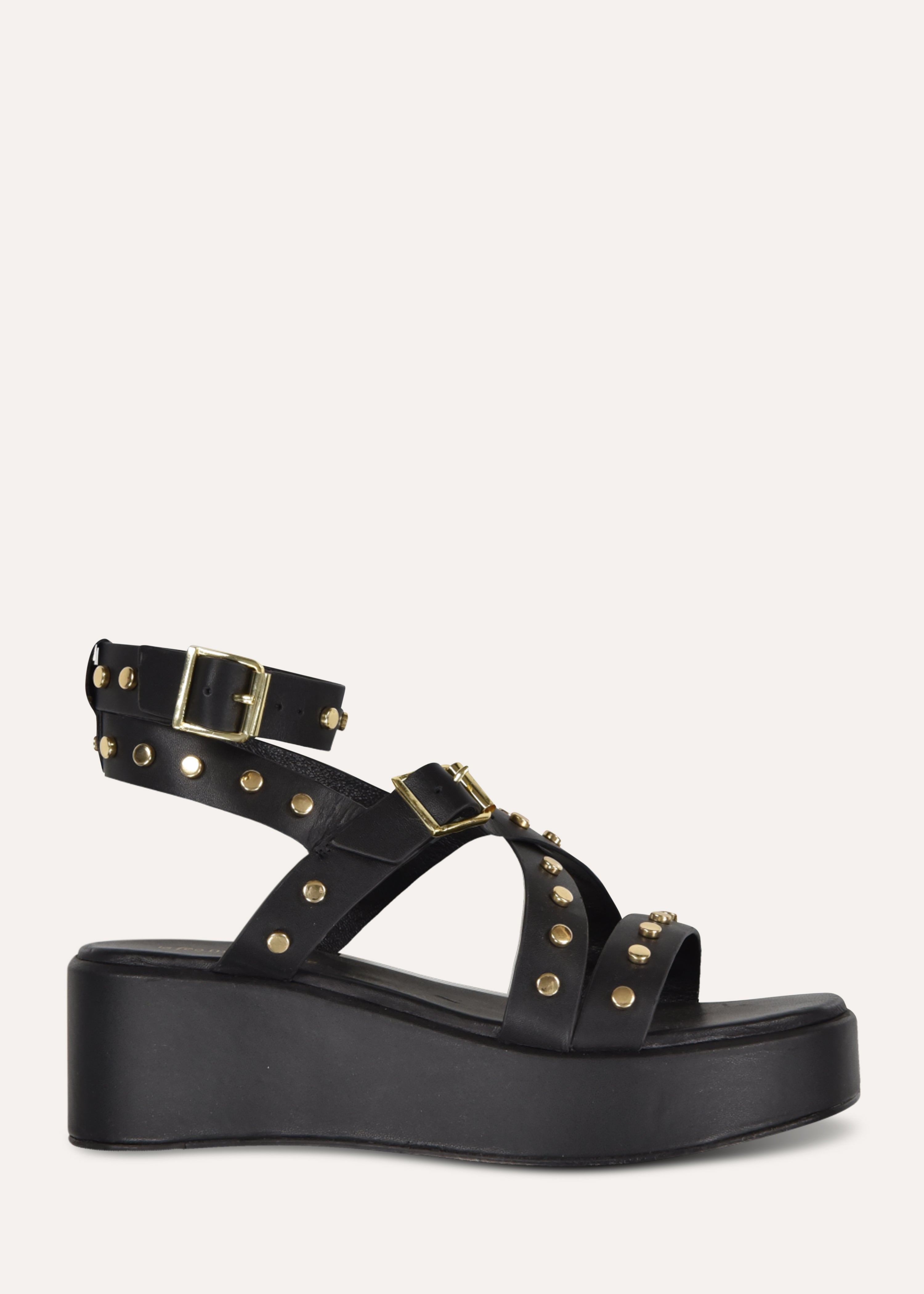 Black studded leather platform sandals
