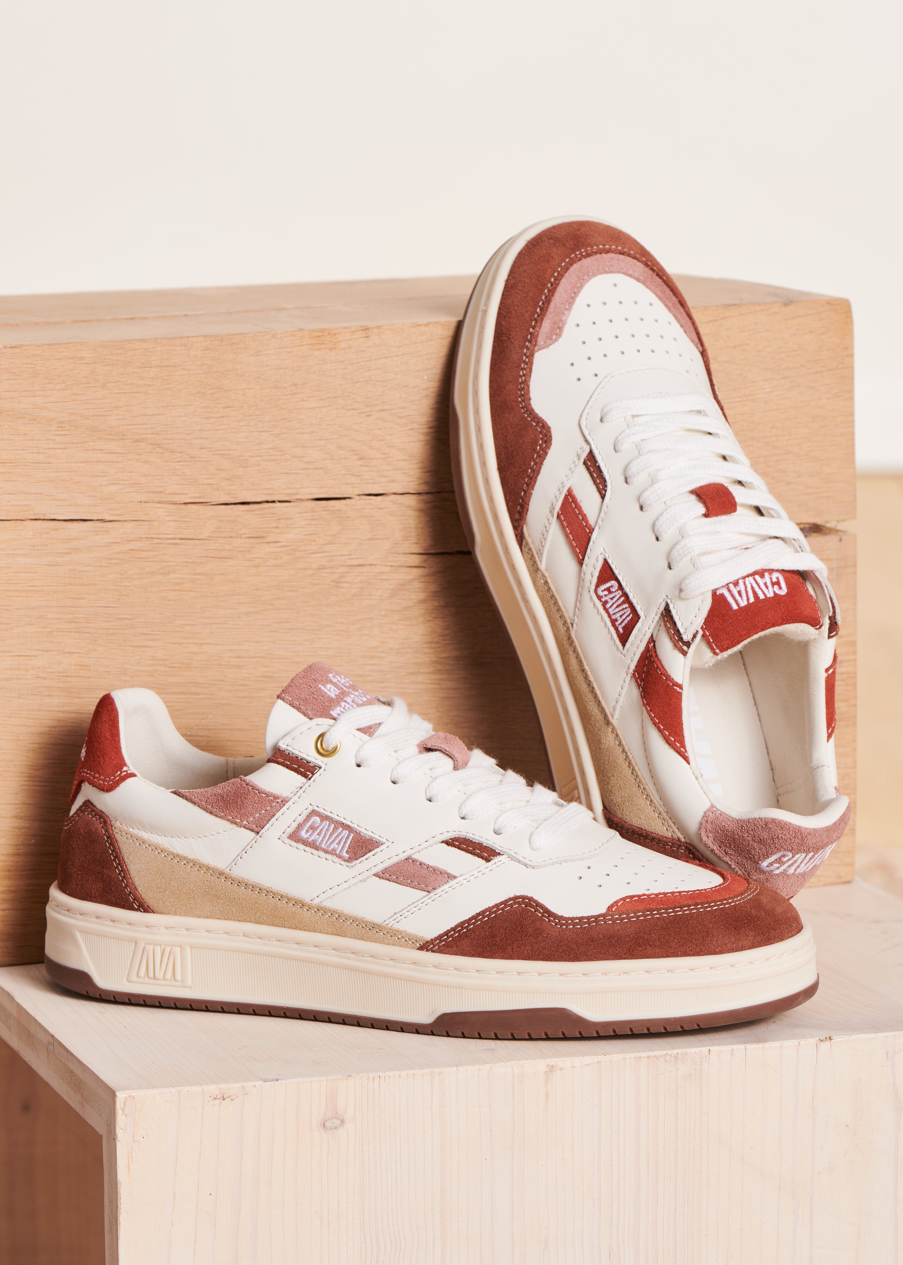 Red asymmetric trainers