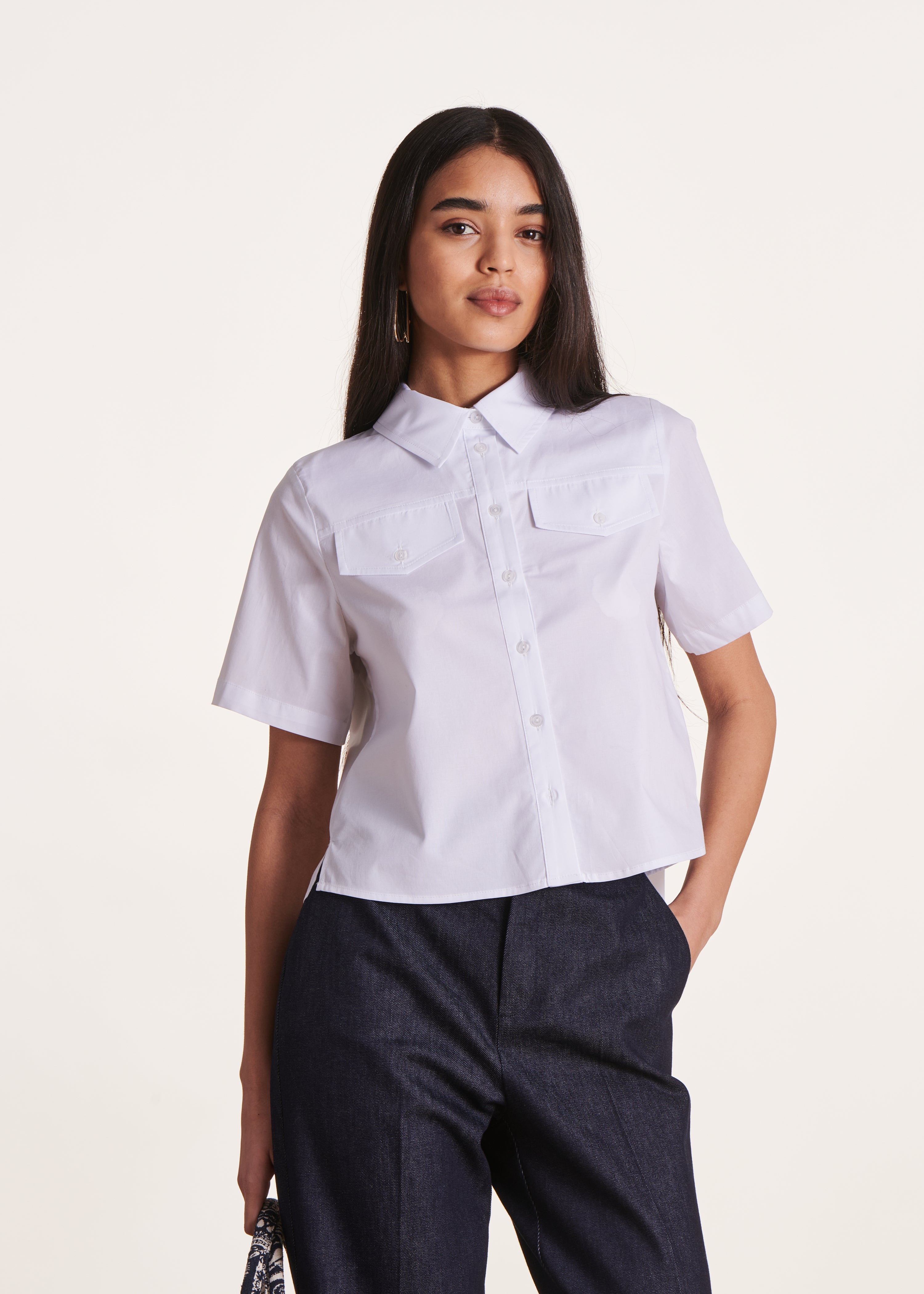 Chemise blanche courte en popeline de coton La Fée Maraboutée