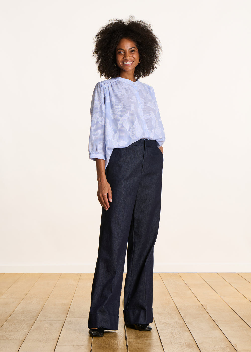 Chemisier bleu classique en coton (2)