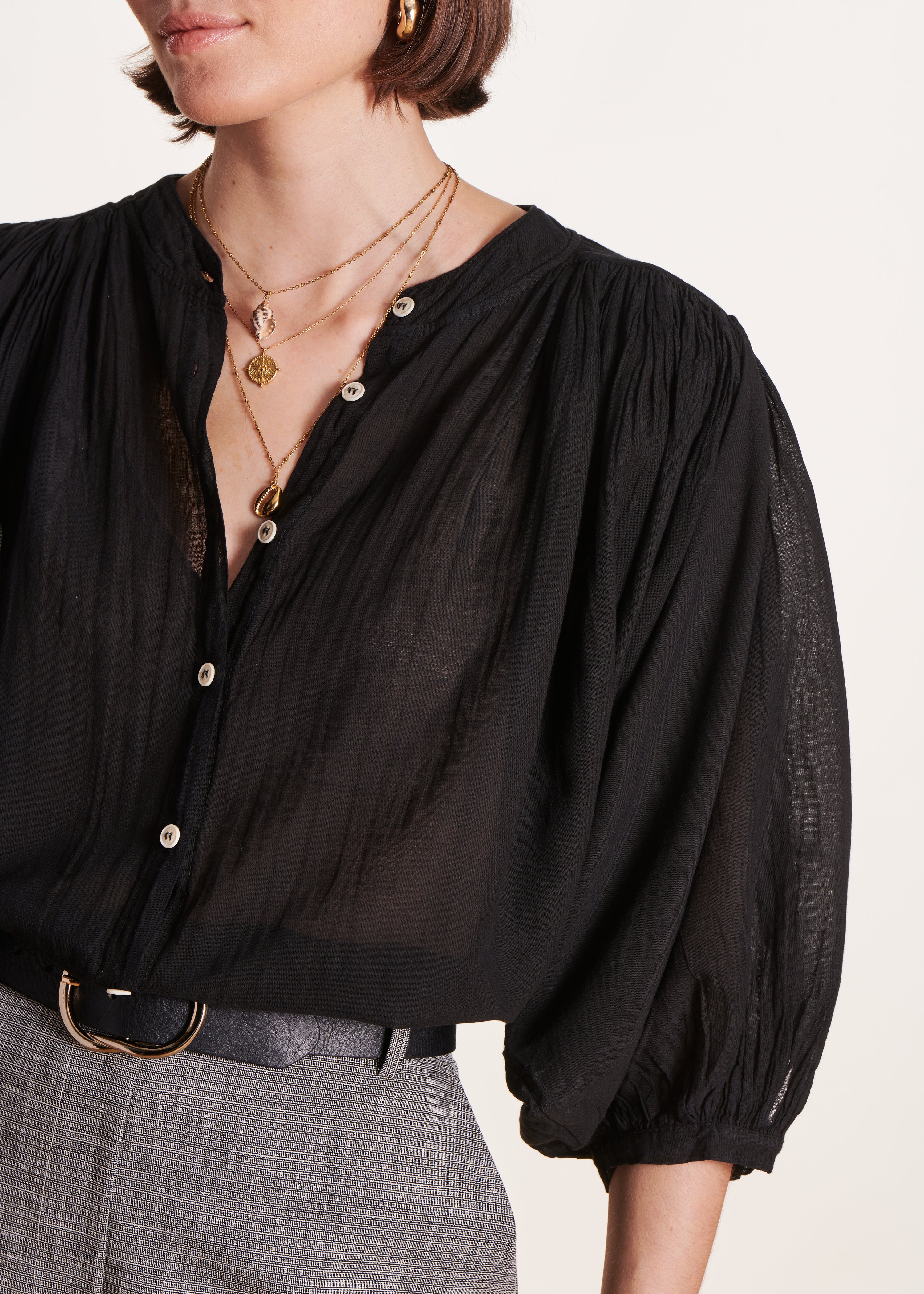 zwart blouse van vloeiende katoenvoile