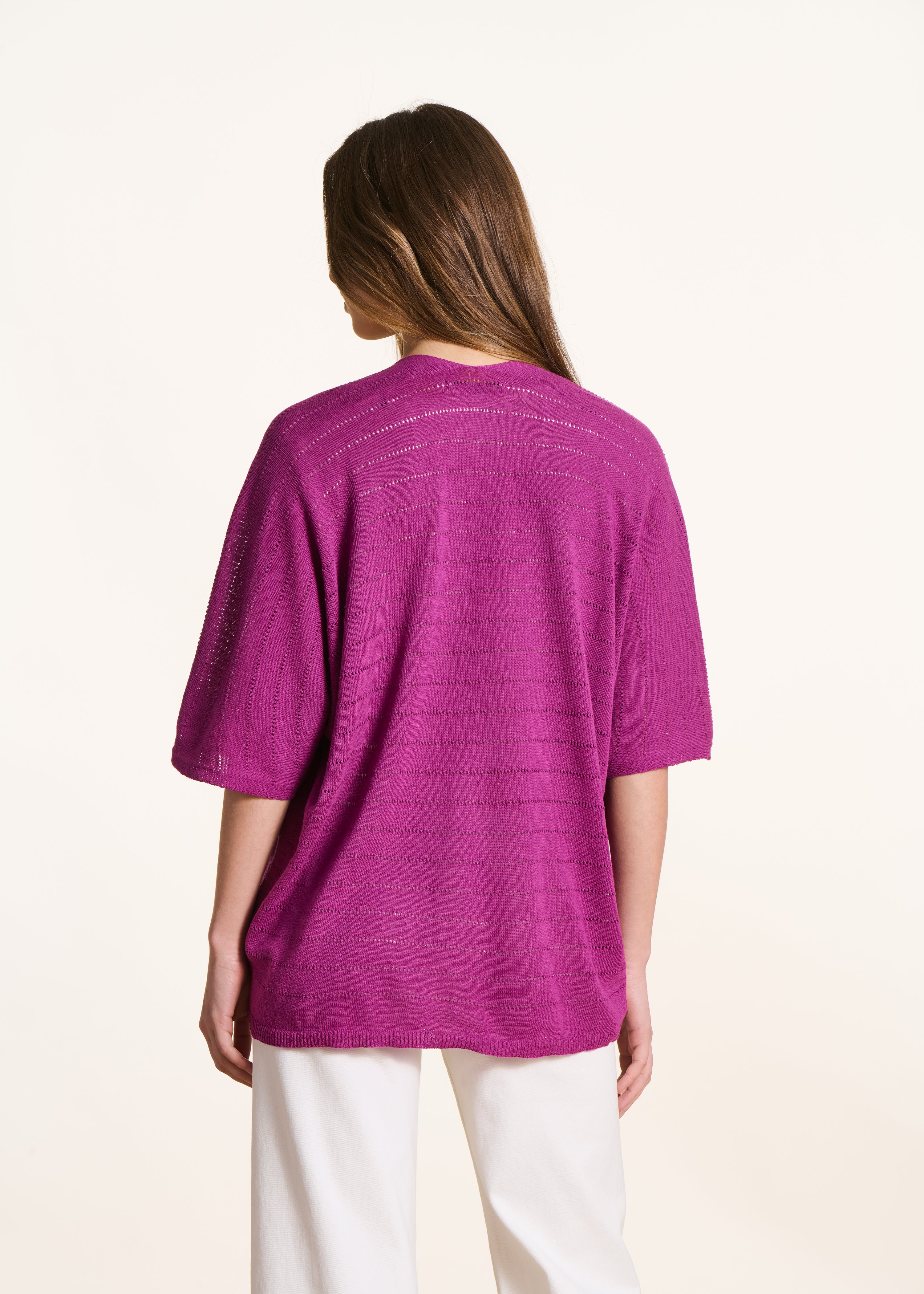 Lightweight purple openwork vest with short sleeves