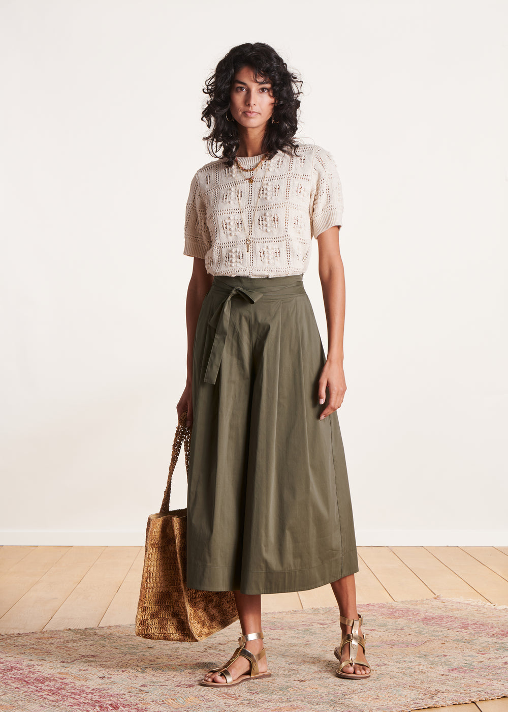 La Fee Maraboutee Damaso Pleated Denim Culotte, Medium Denim
