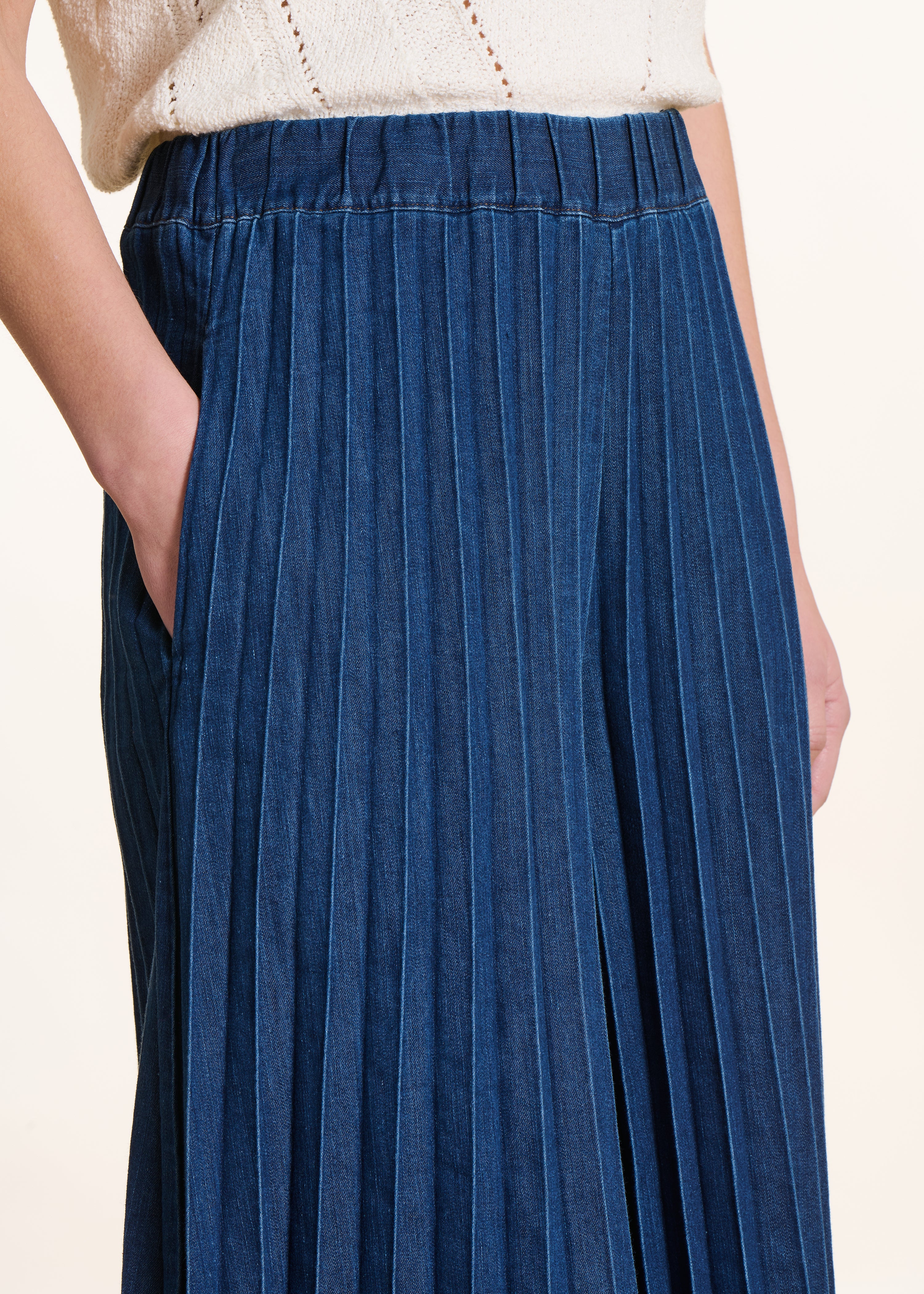 Pantalon jupe culotte en jean taille élastiquée