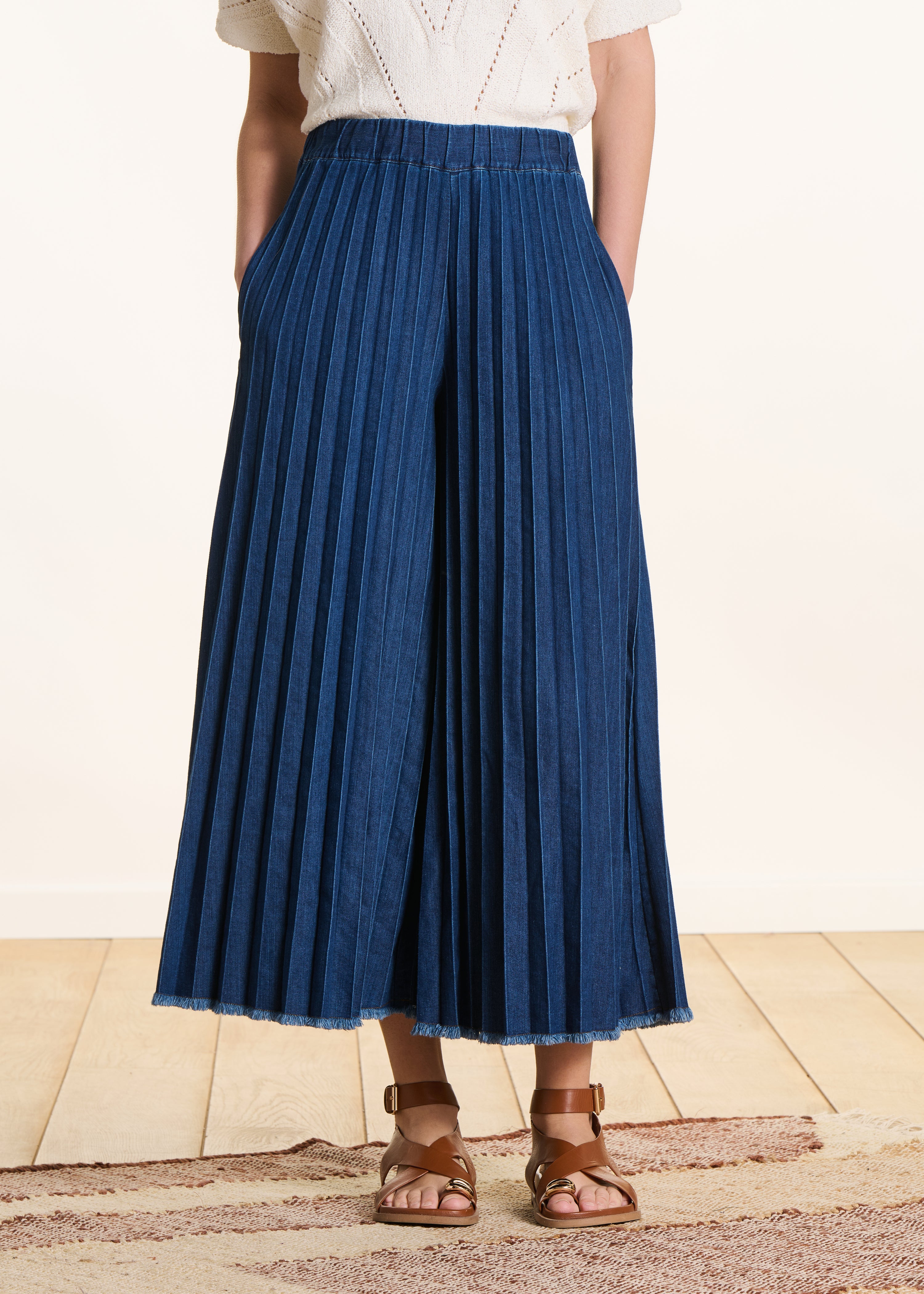 Pantalon jupe culotte en jean taille élastiquée