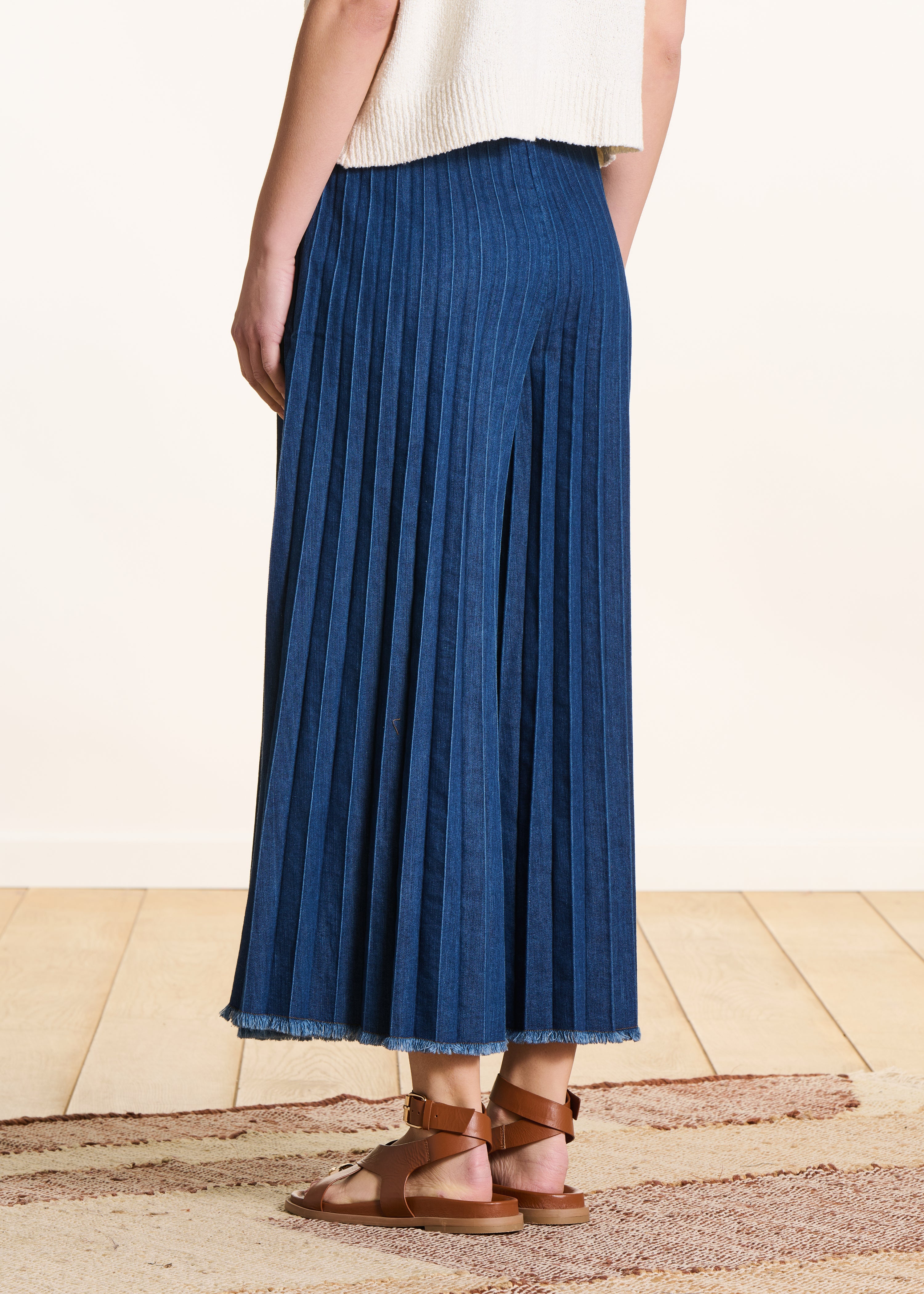 Pantalon jupe culotte en jean taille élastiquée