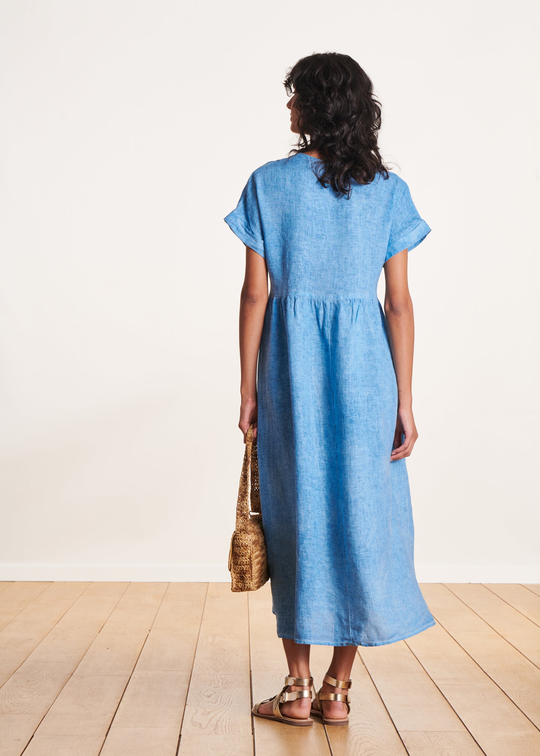 Robe En Lin Et Viscose Rubis Avec Poches Laterales