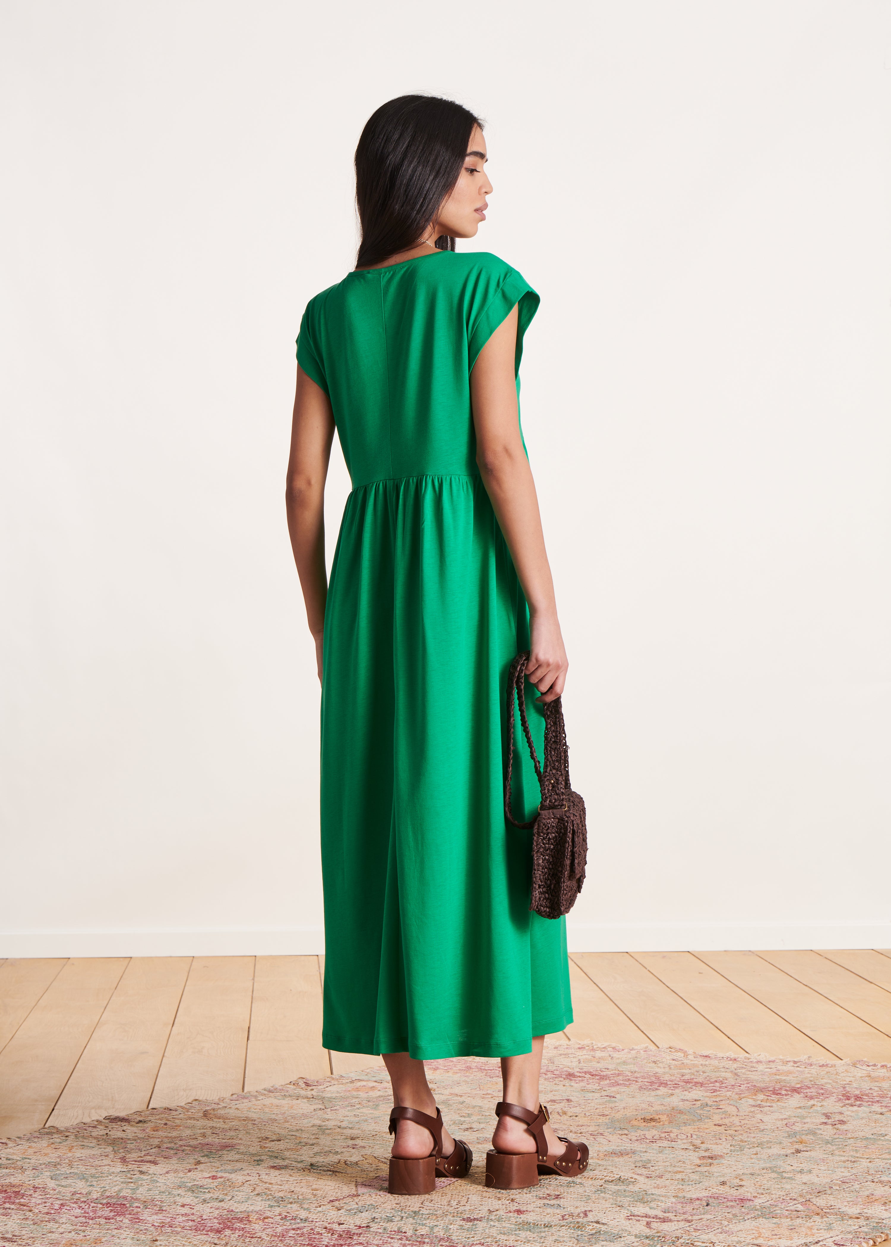 Robe Fleurie Robe Longue Robe Verte Col V Robe Mi-longue Fluide
