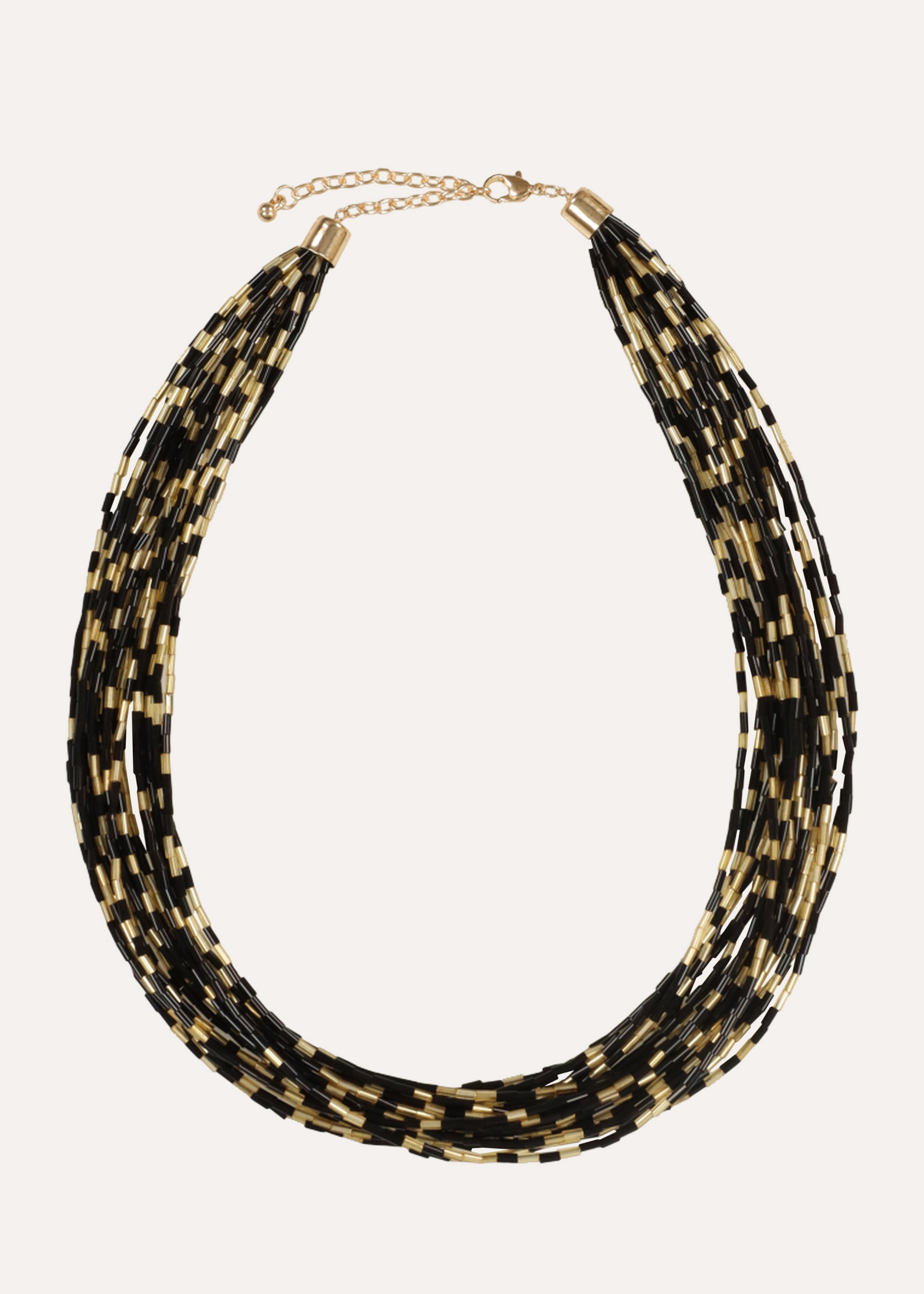 Collier perles de verre bicolores noir et doré