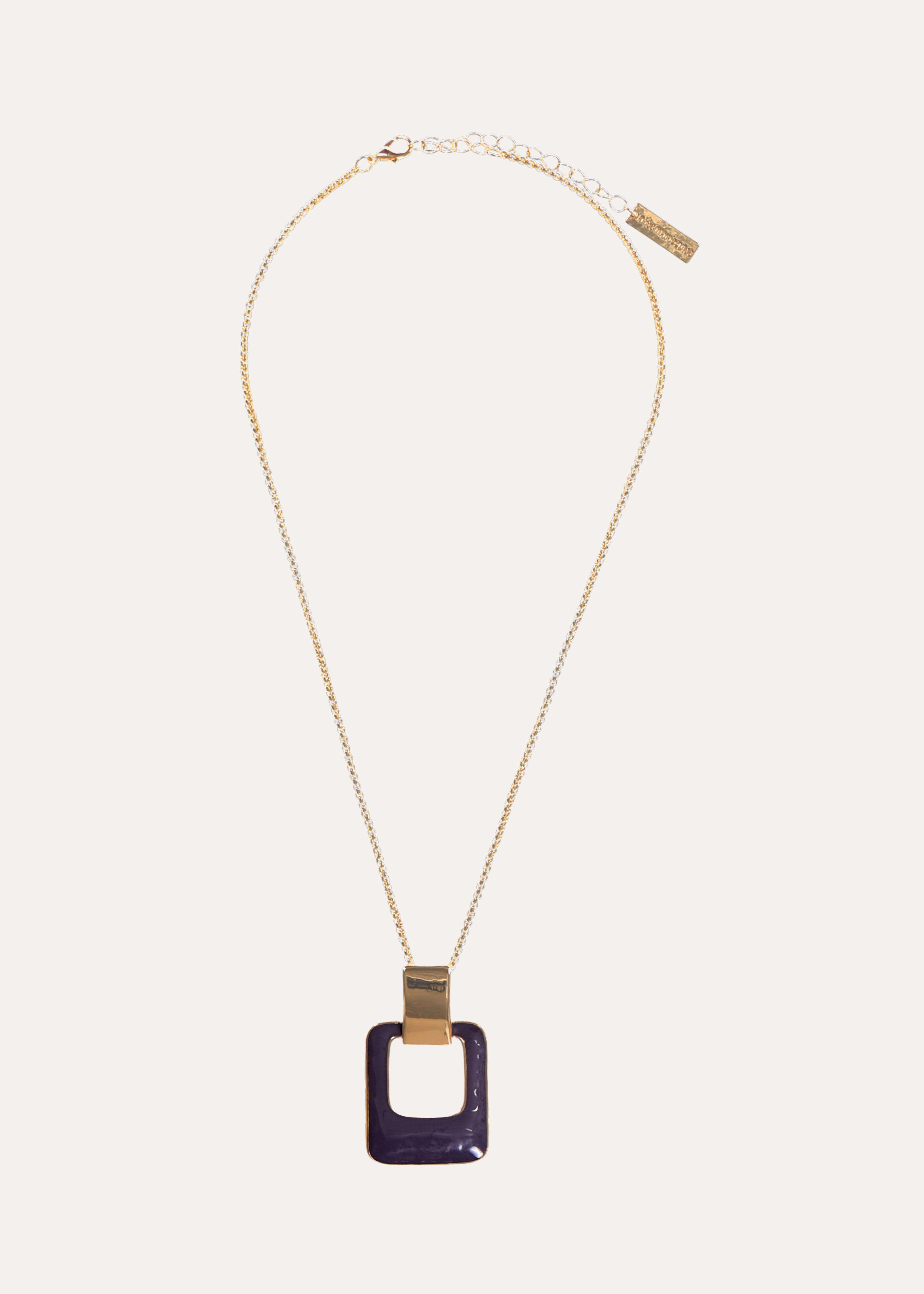 Purple square enamel pendant necklace