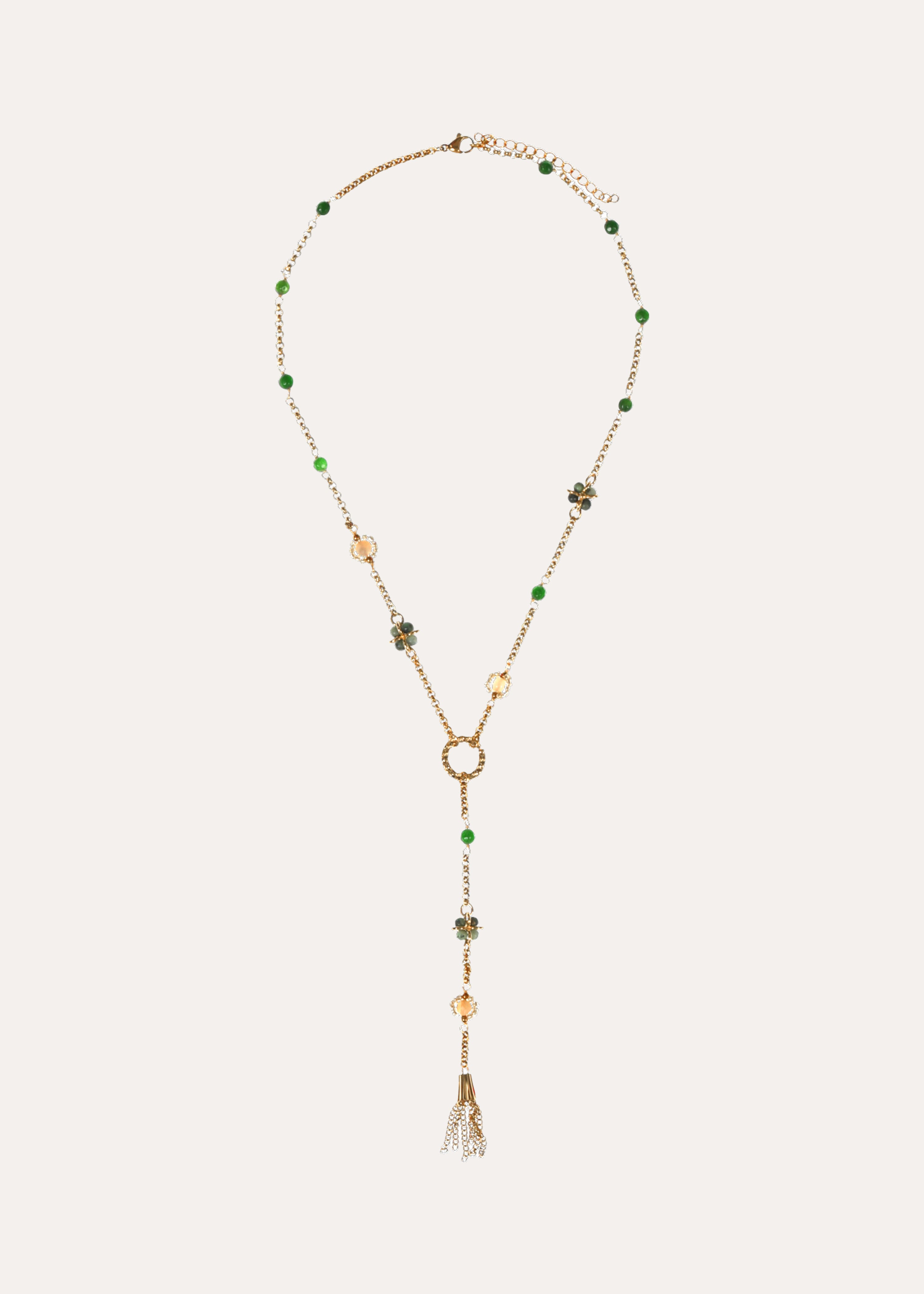 Collier doré avec pierres naturelles vert d'eau