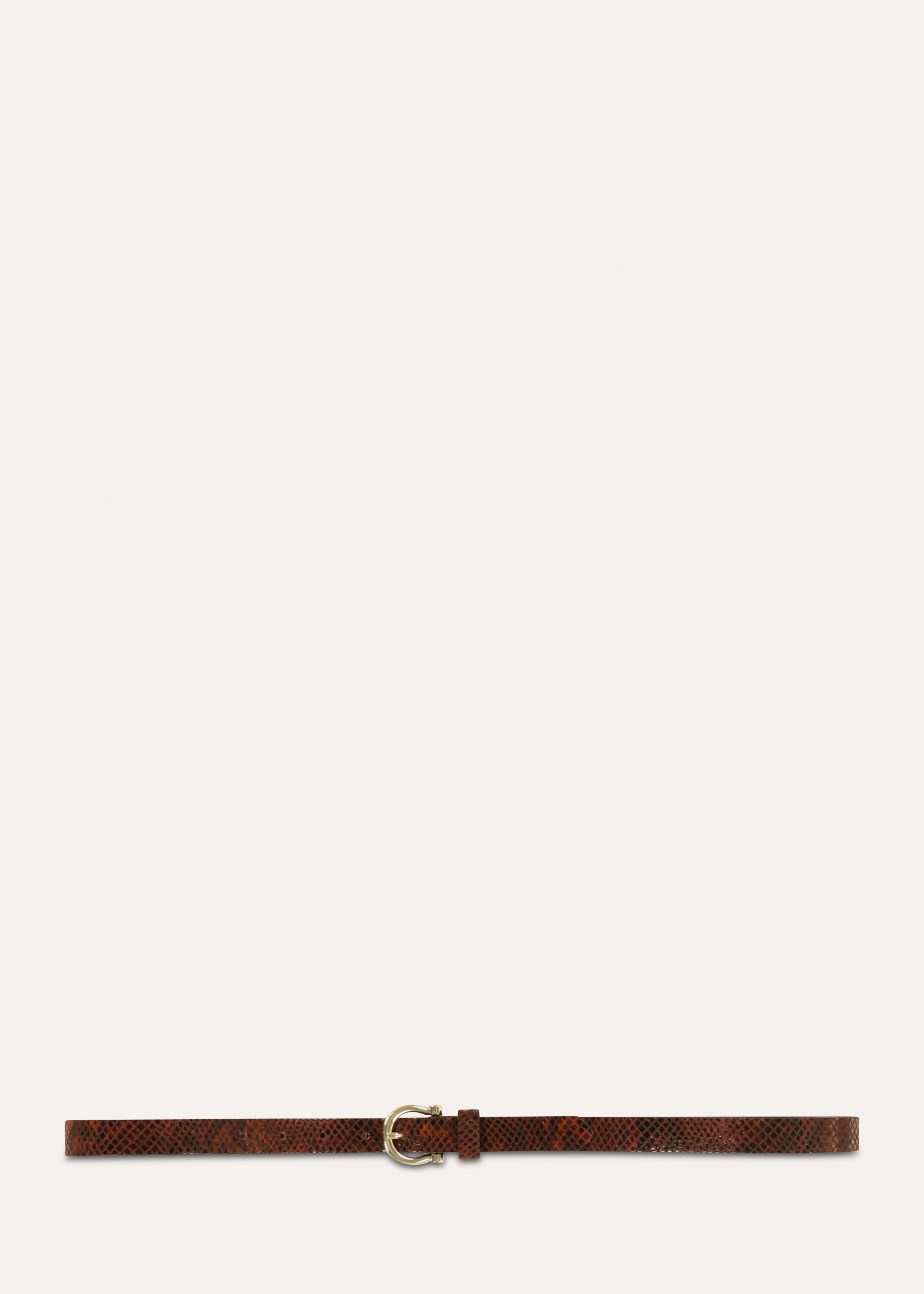 Ceinture fine en cuir marron effet python boucle fer à cheval