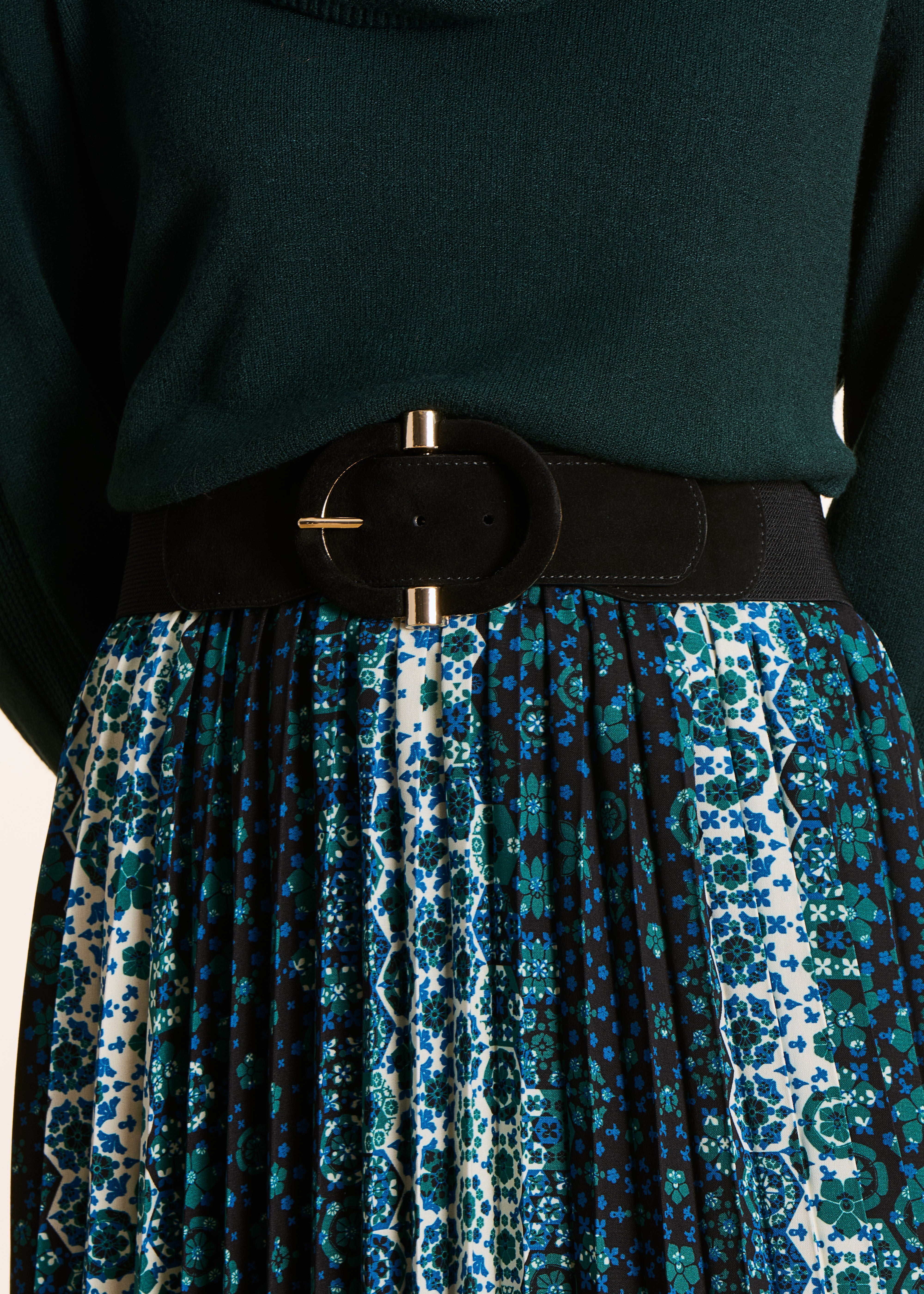 Ceinture large élastiquée noire boucle ovale