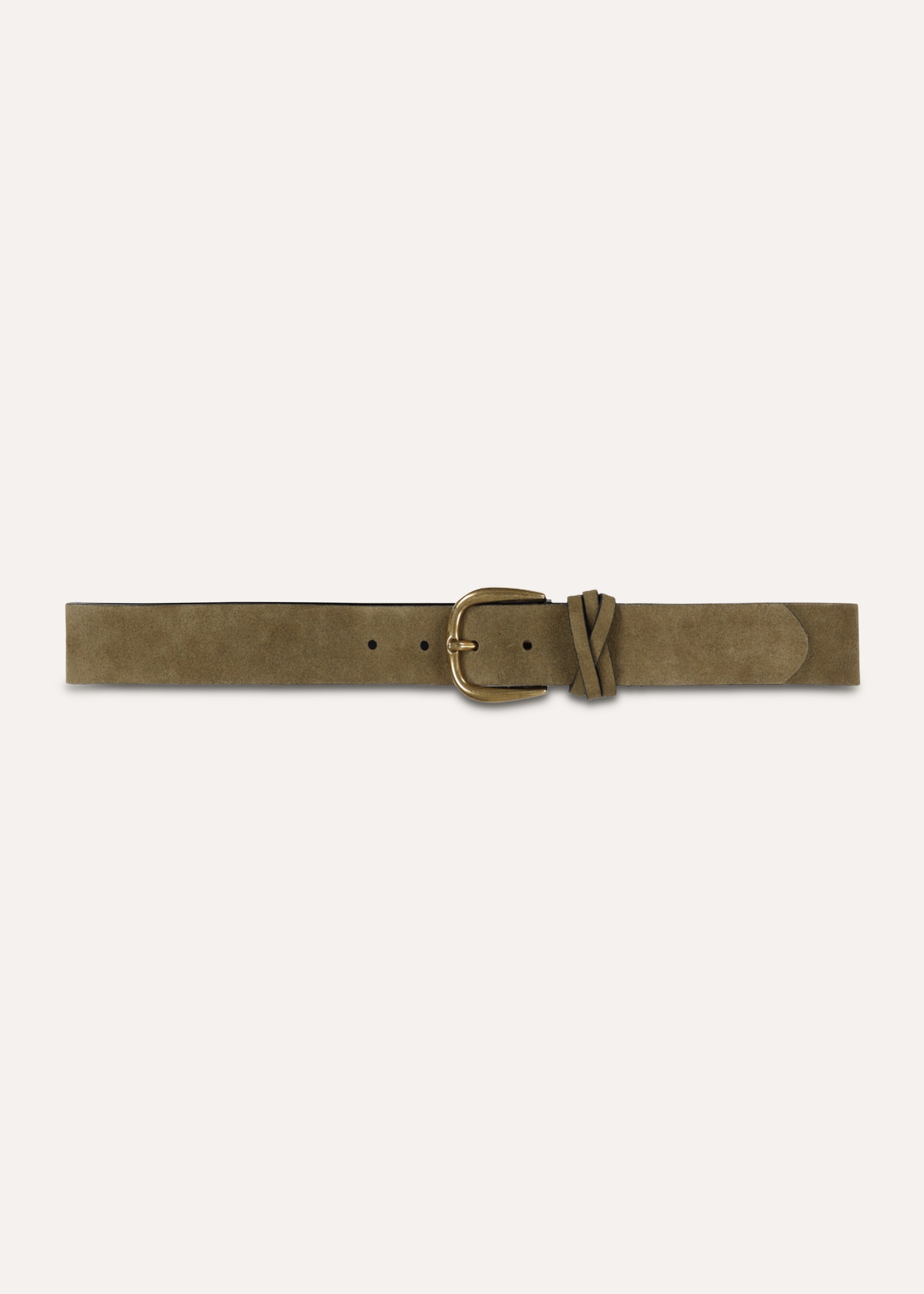 Khaki leather belt with elongated buckle
