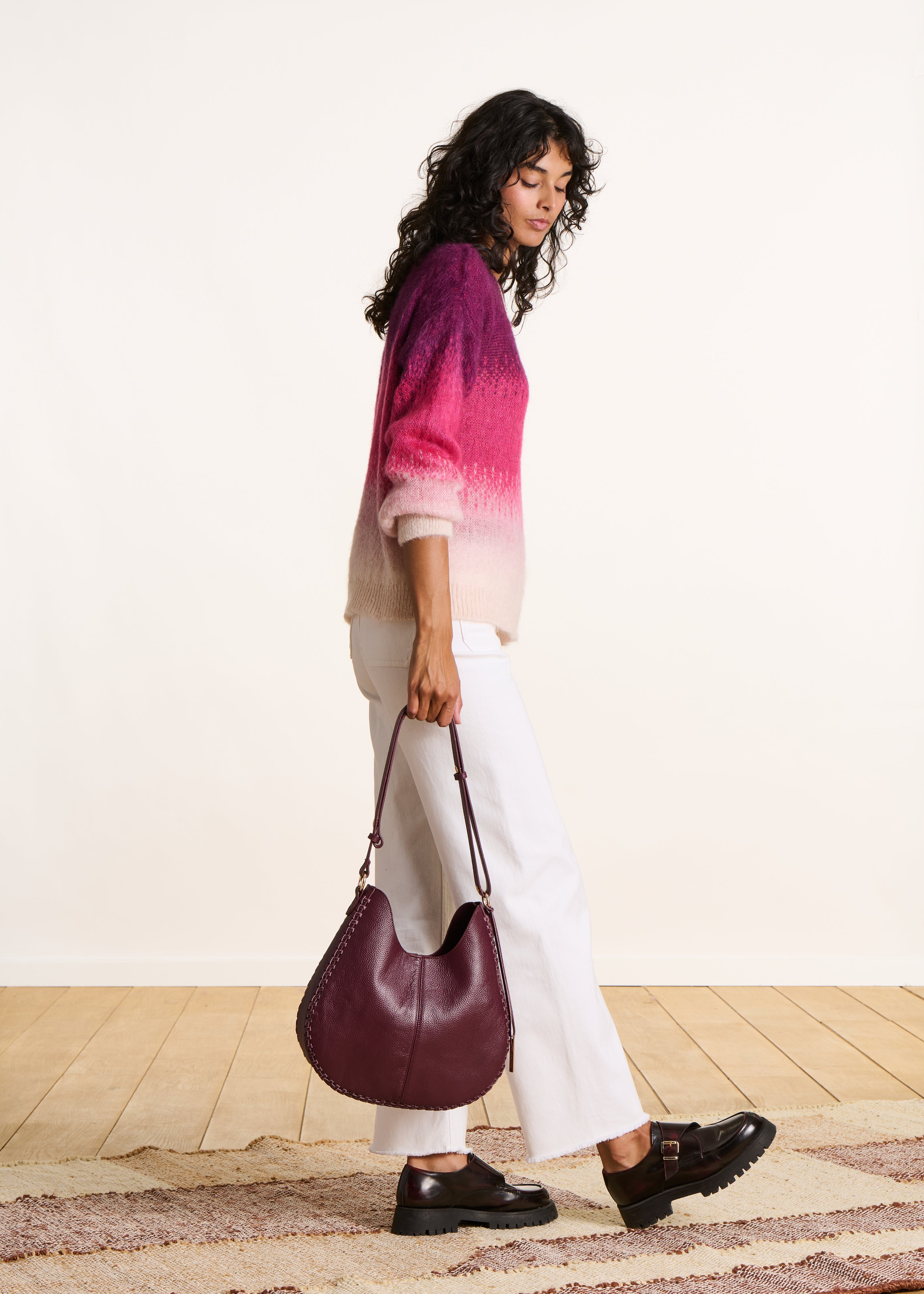 Borsa hobo bordeaux in pelle martellata