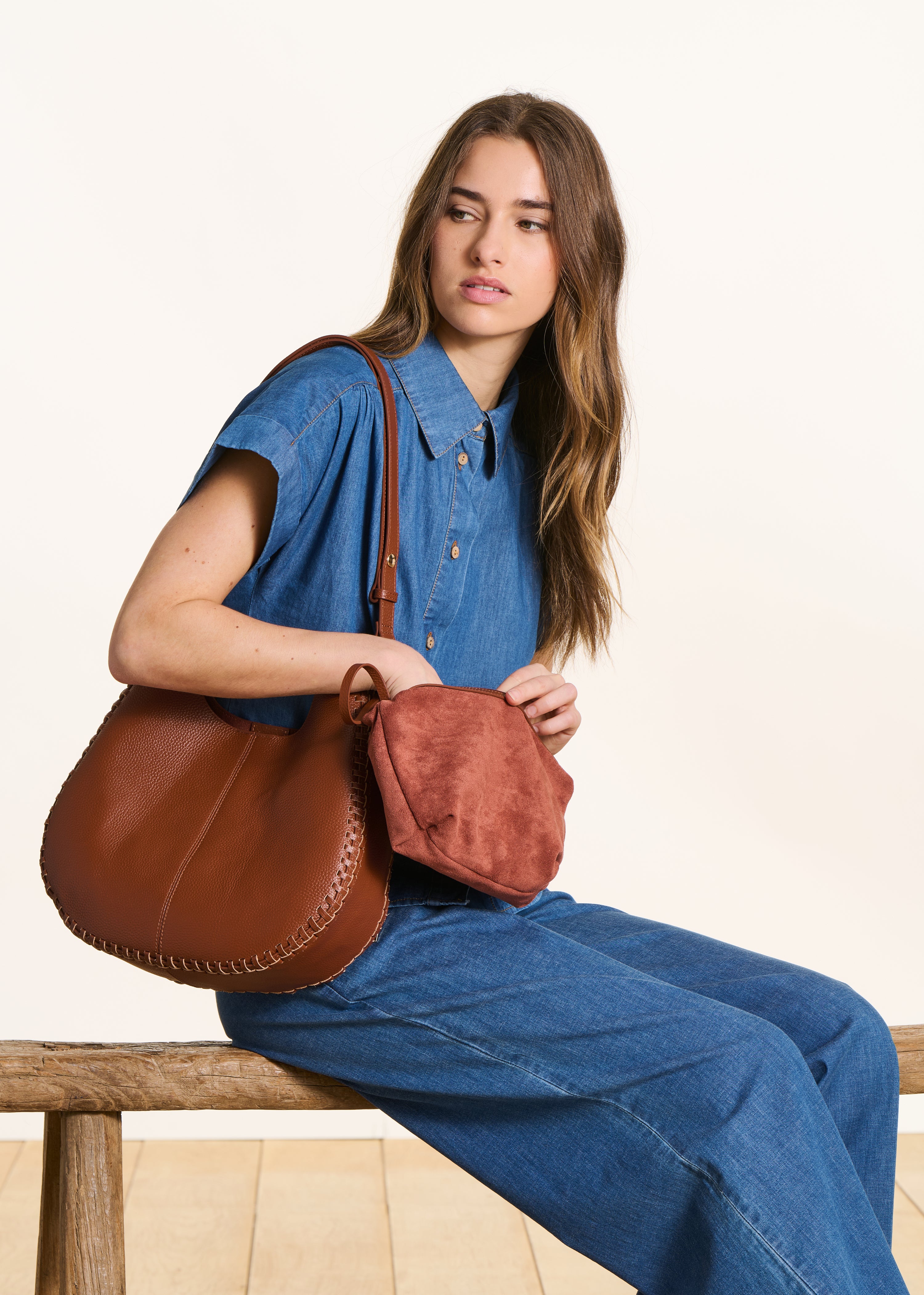 Camel grained leather hobo bag