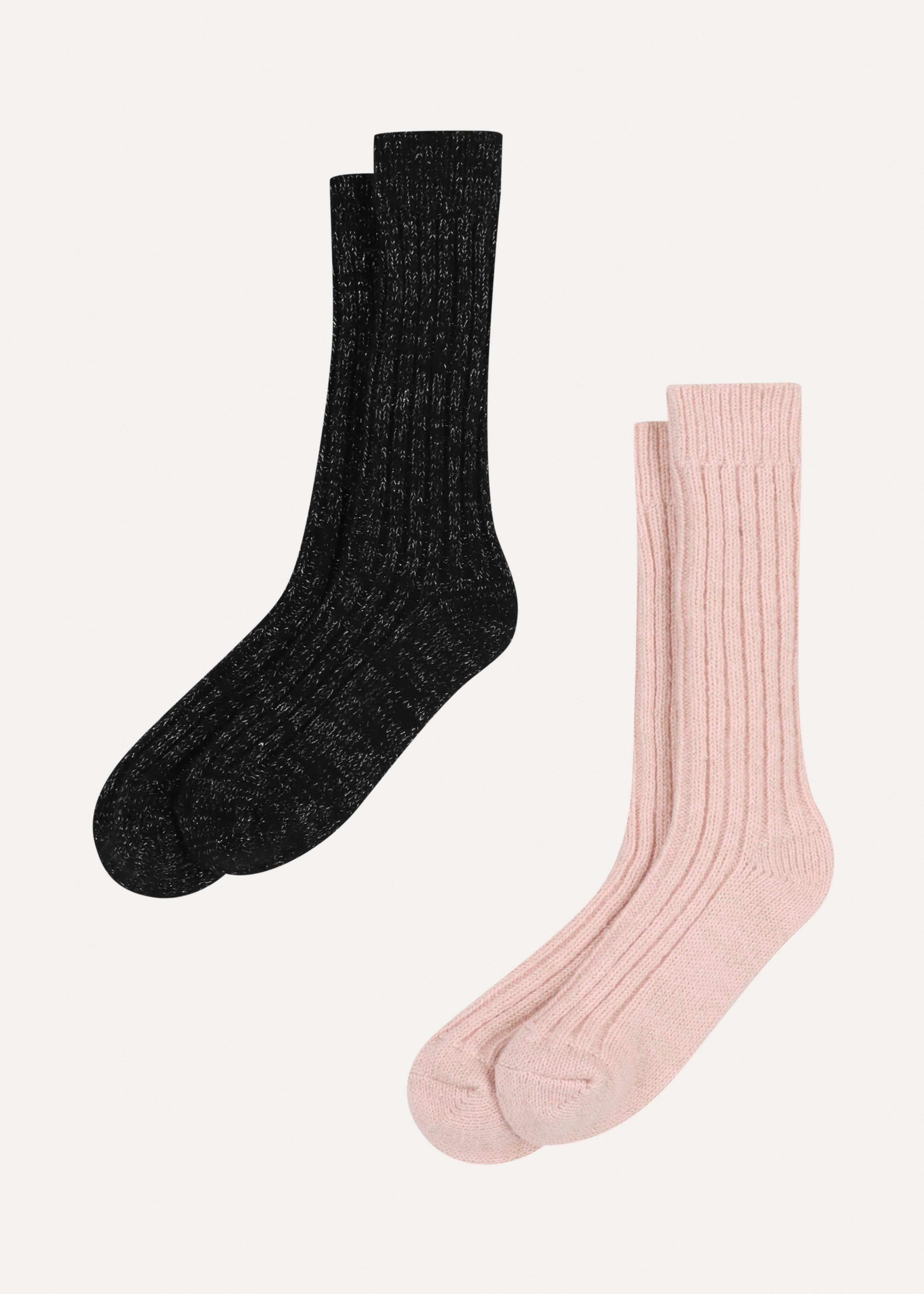 Chaussettes hautes avec lurex noir et rose