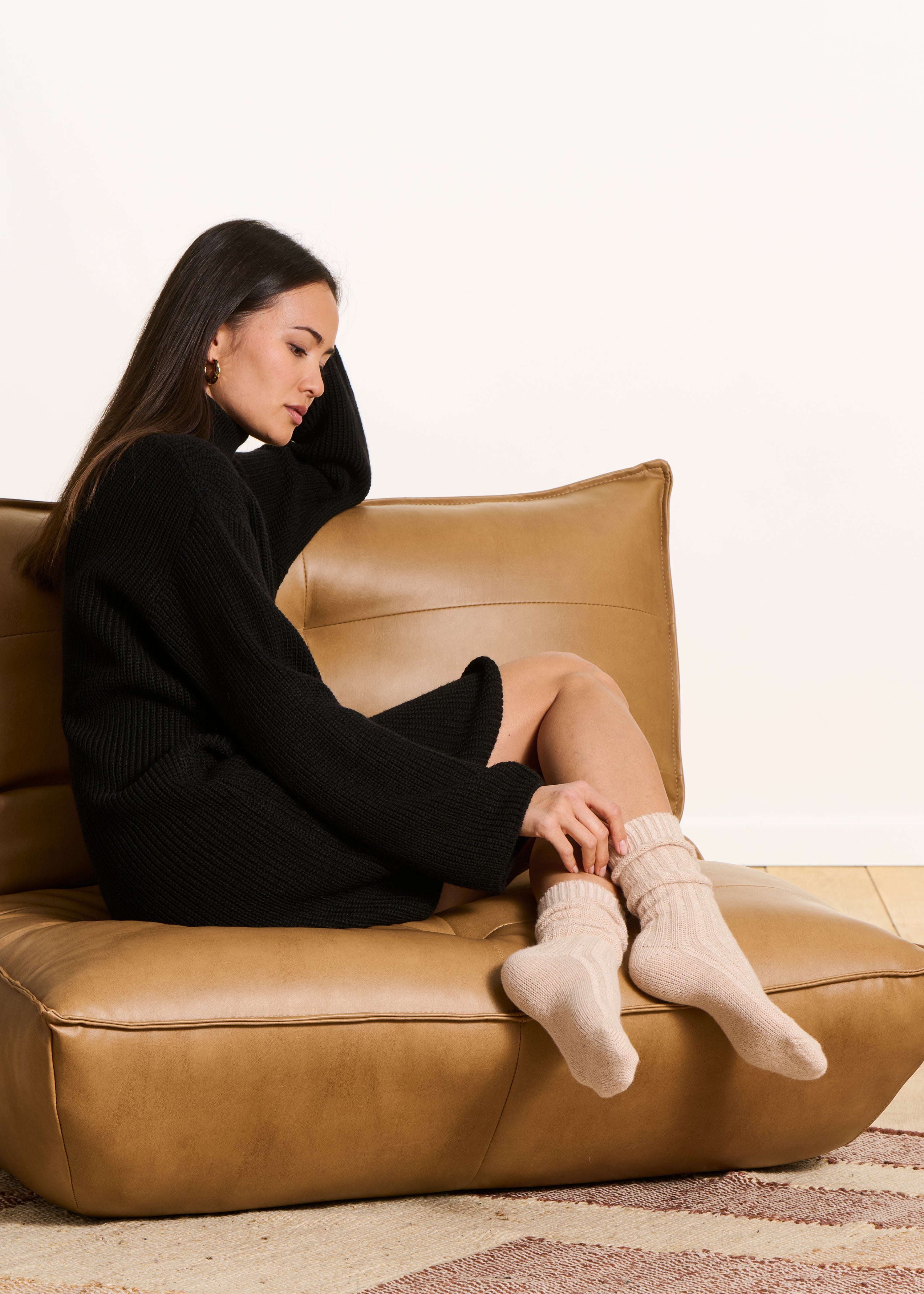 Chaussettes hautes avec lurex gris et beige