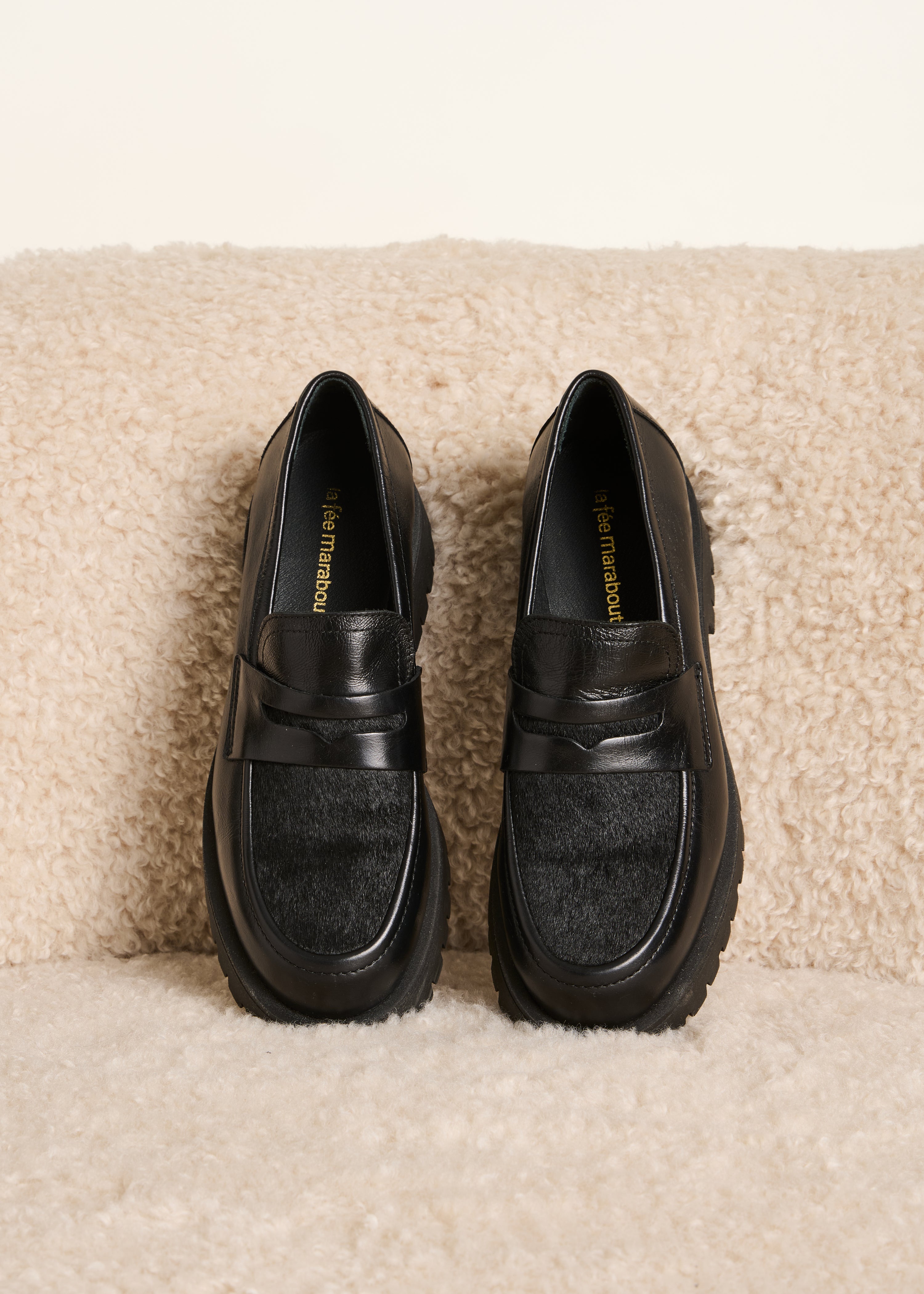 Black leather loafers