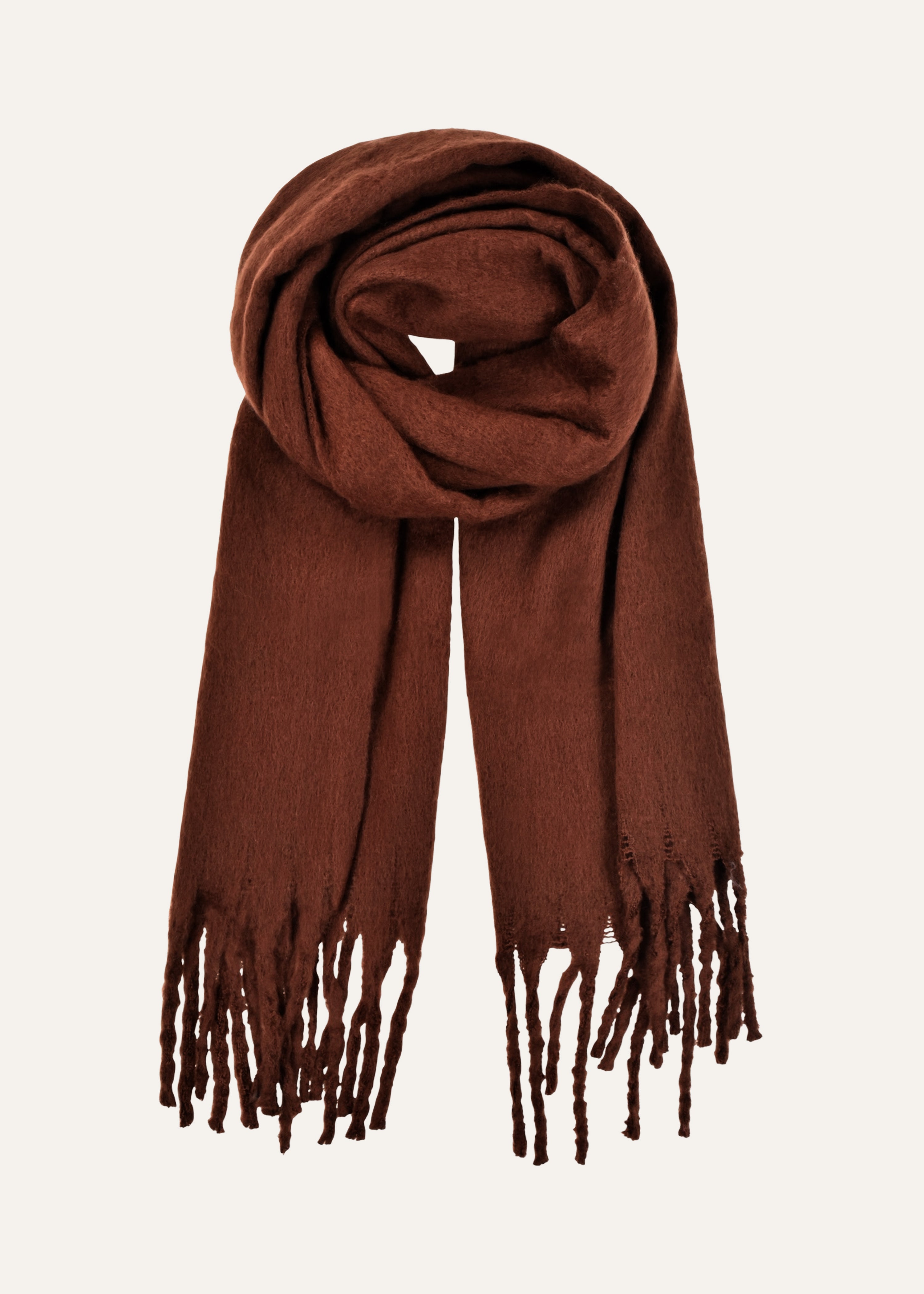 Étole marron unie à franges