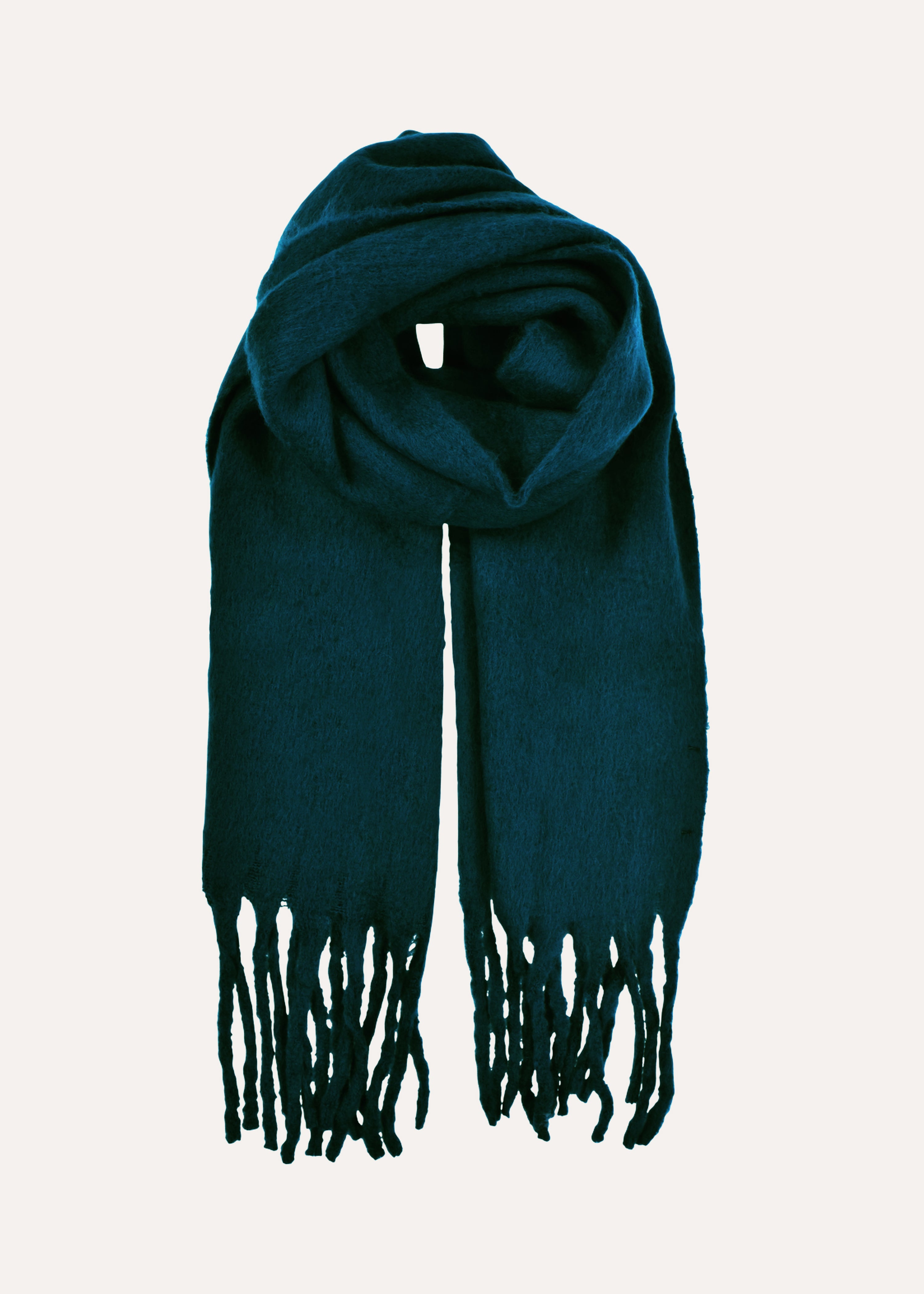 Étole bleu pétrole unie à franges