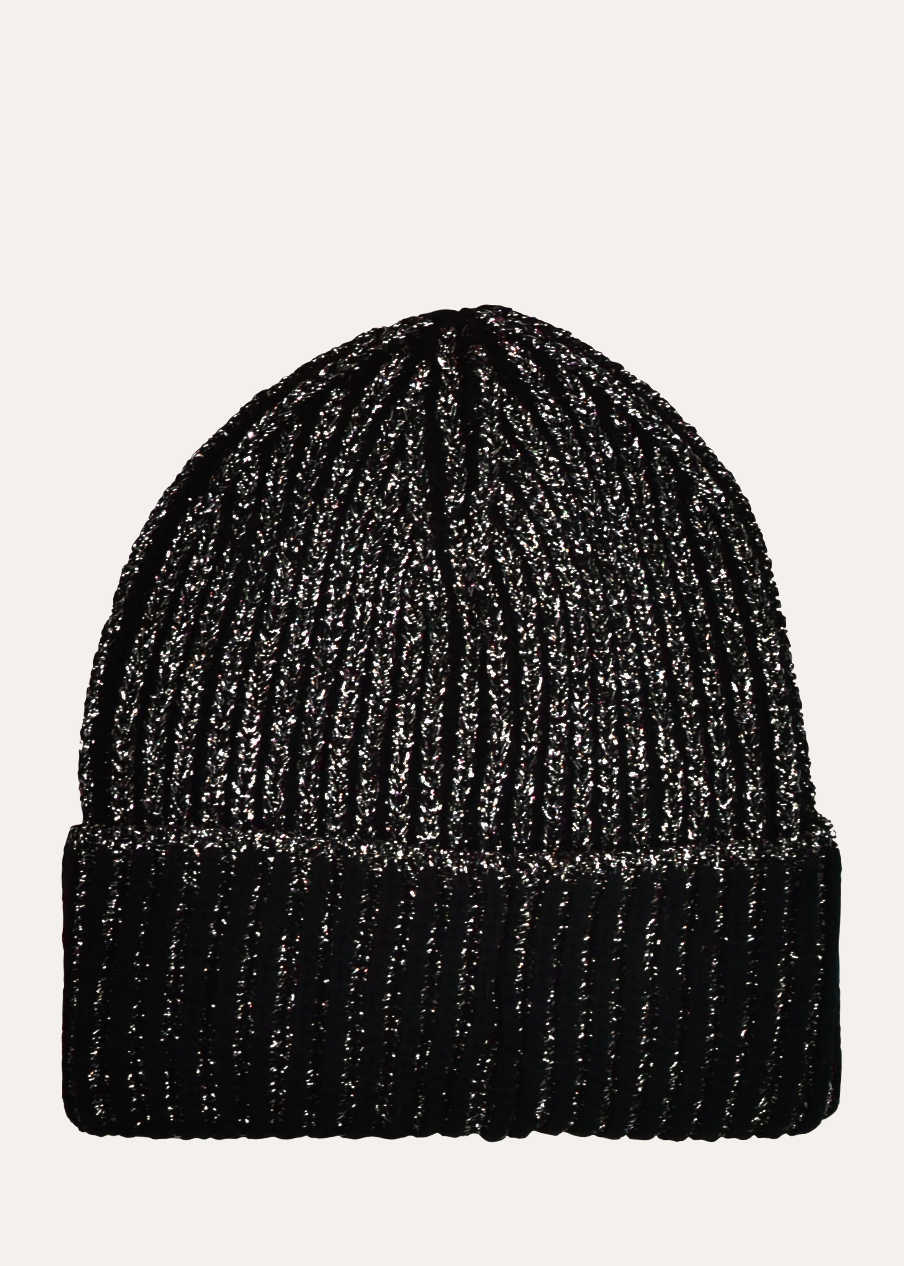 Black knitted beanie with silver lurex