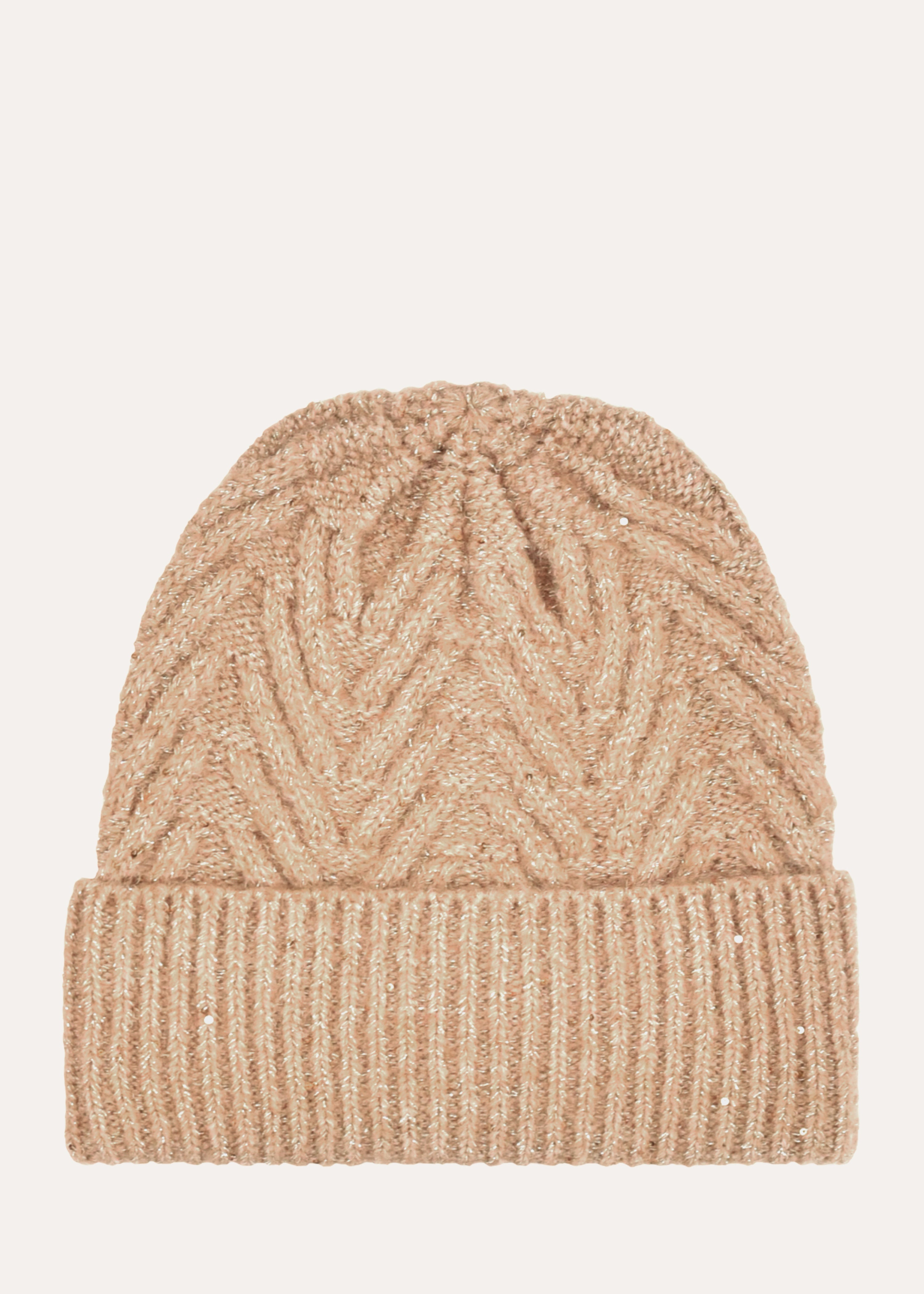 Beige knitted beanie with sequins