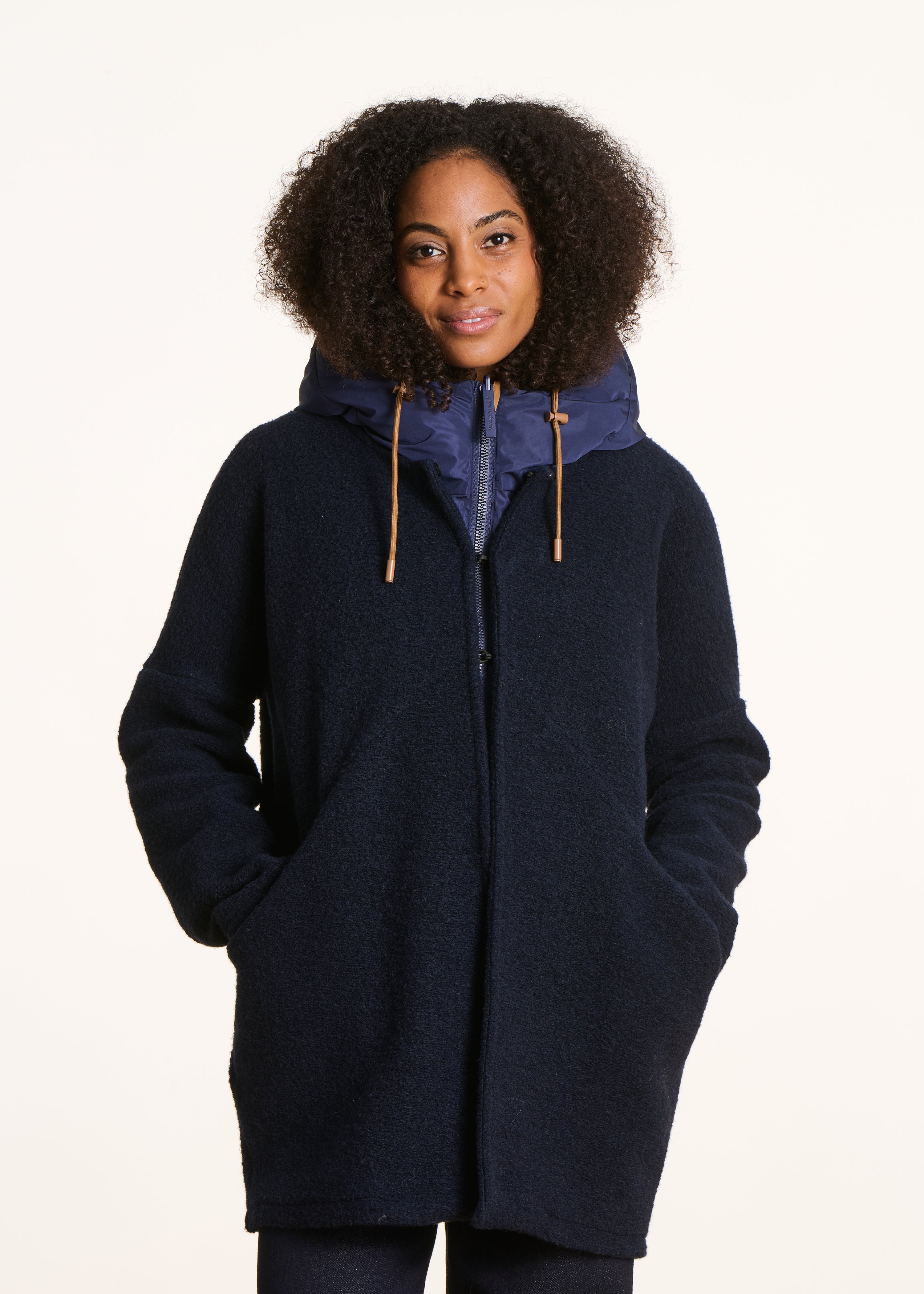 Capuche réversible beige et bleu