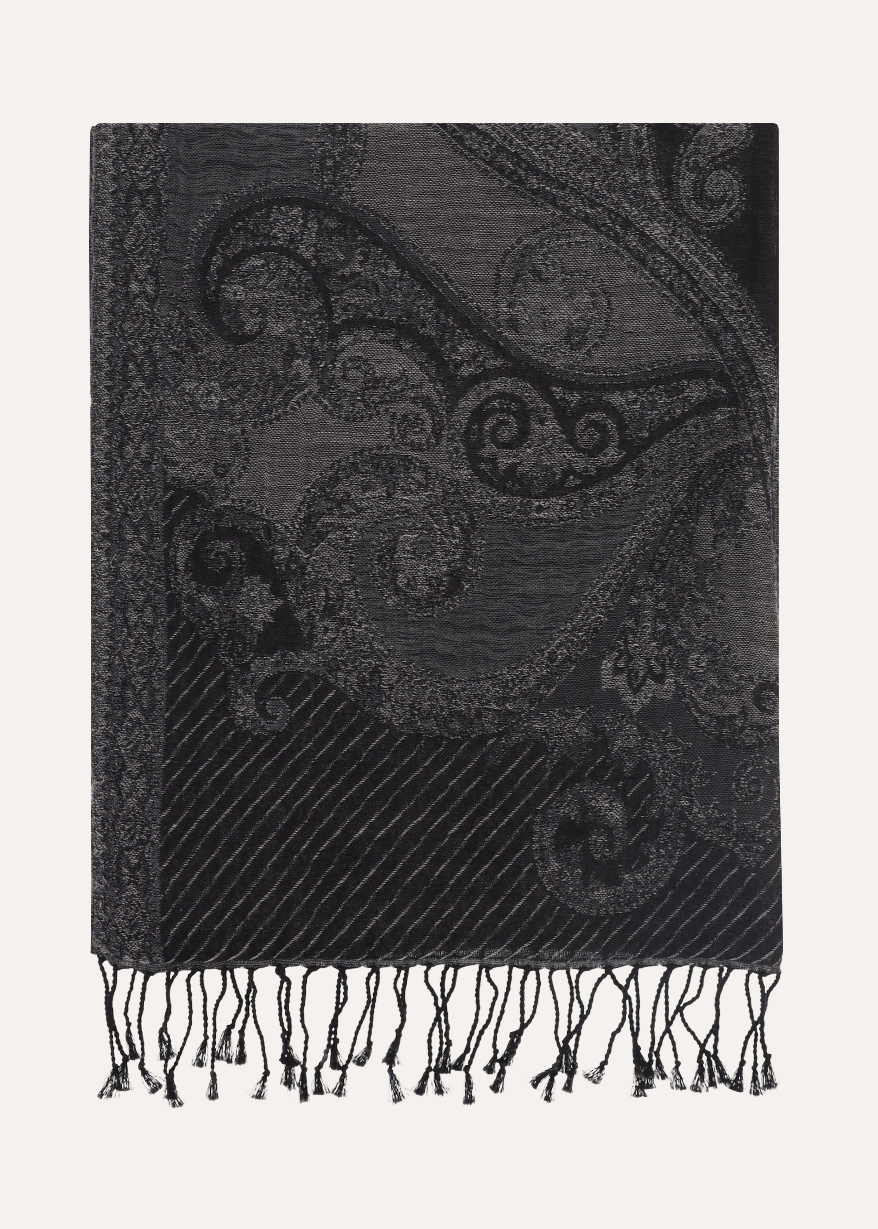 Black scarf with woven pattern in cotton and wool