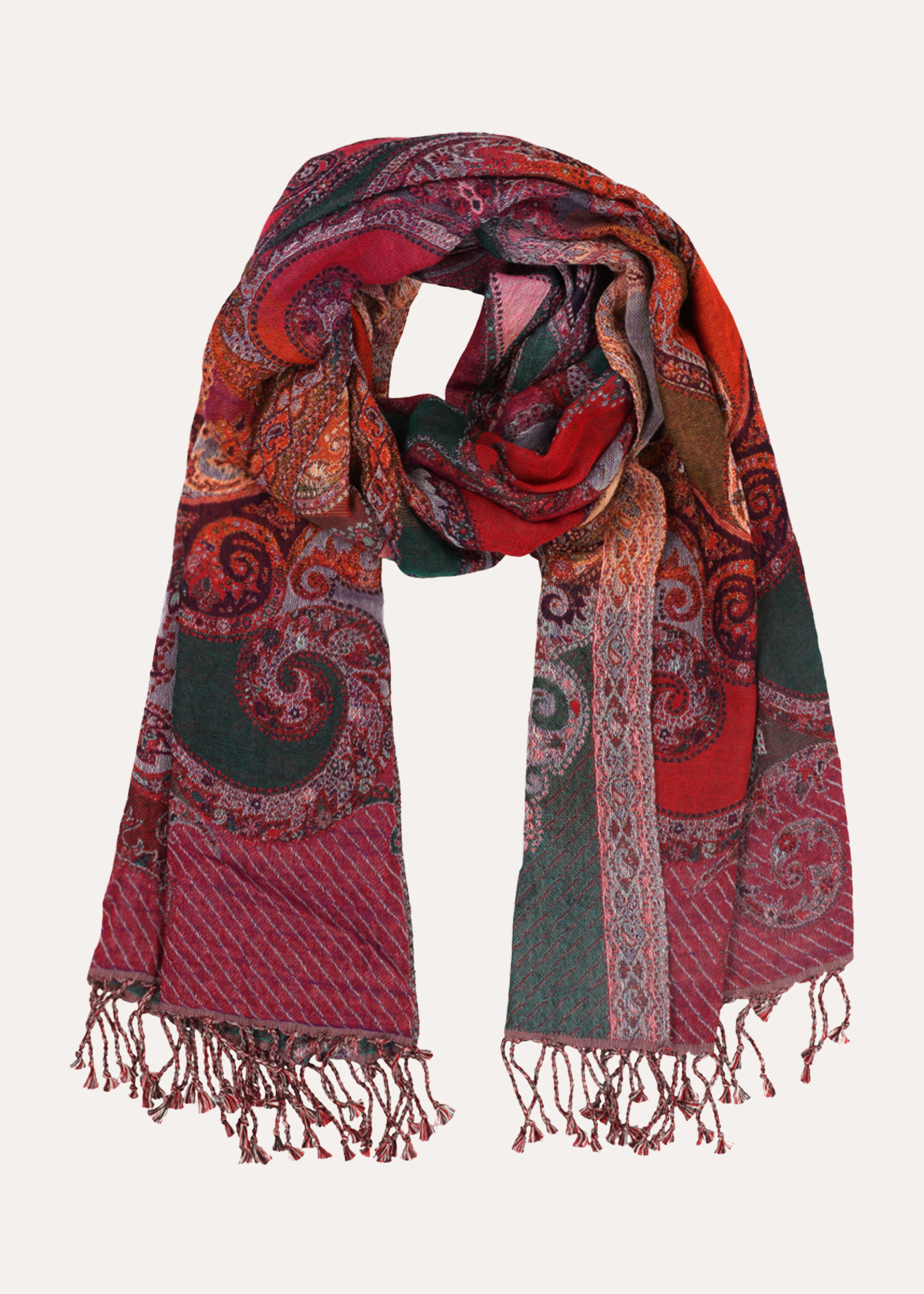 Écharpe rouge à motif tissé en coton et laine