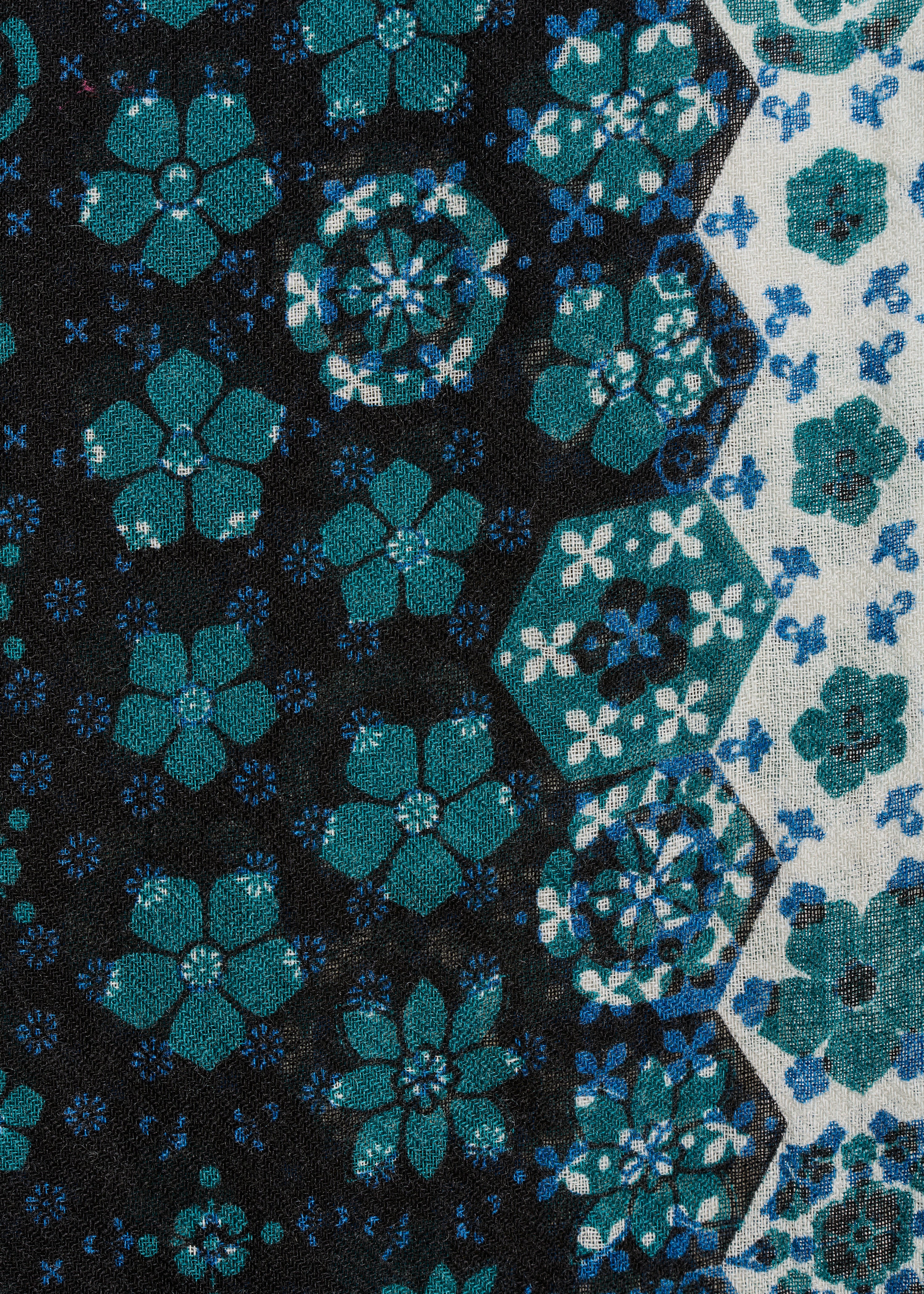 Écharpe bleu pétrole en laine à imprimé