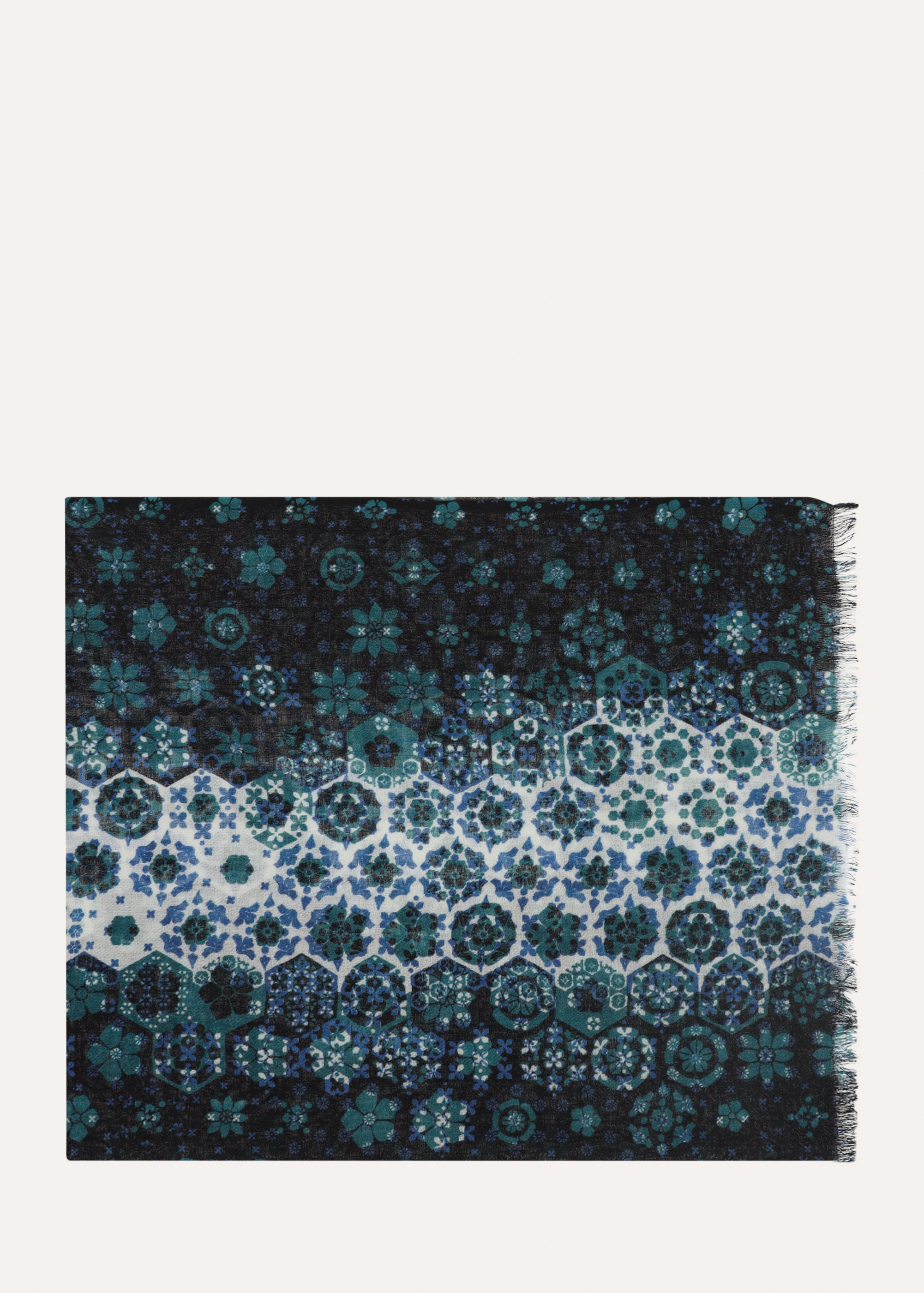 Écharpe bleu pétrole en laine à imprimé