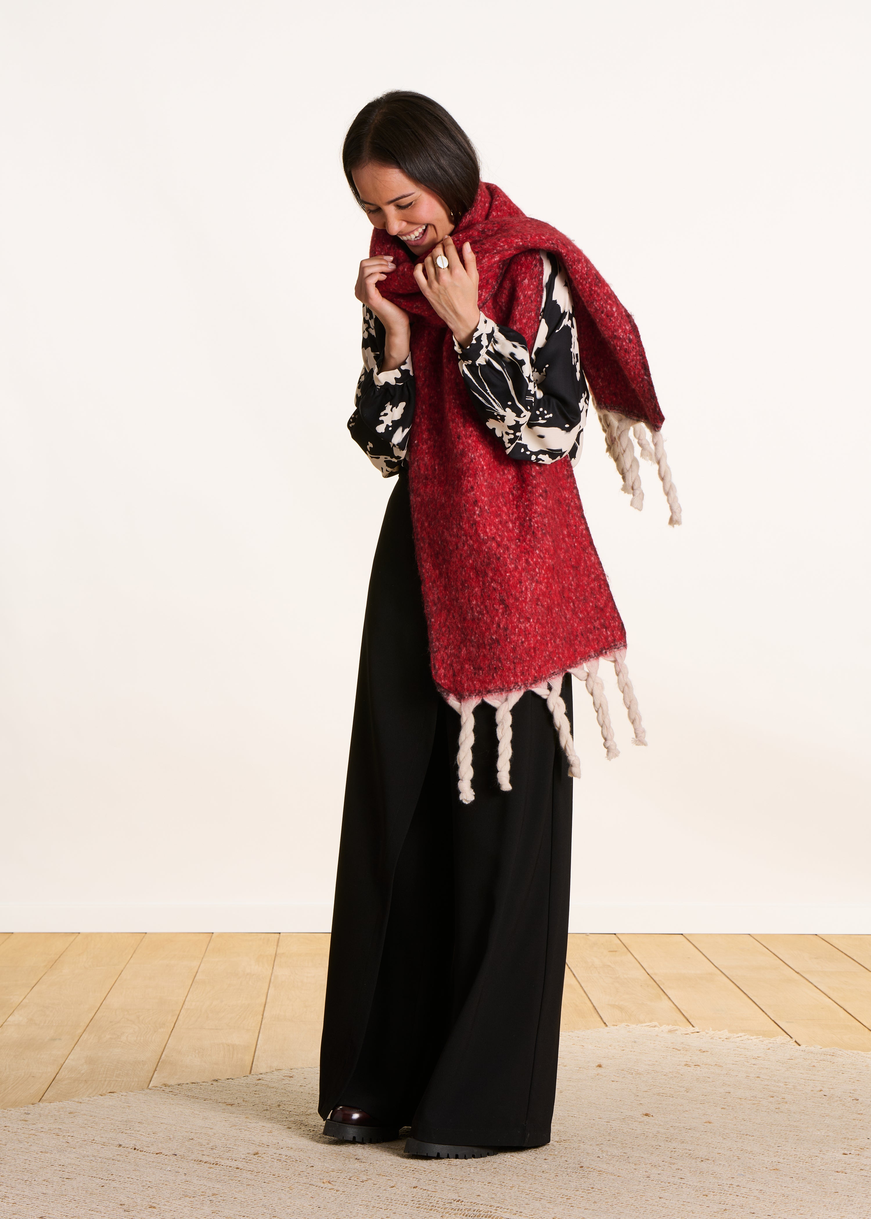 Écharpe large rouge réversible