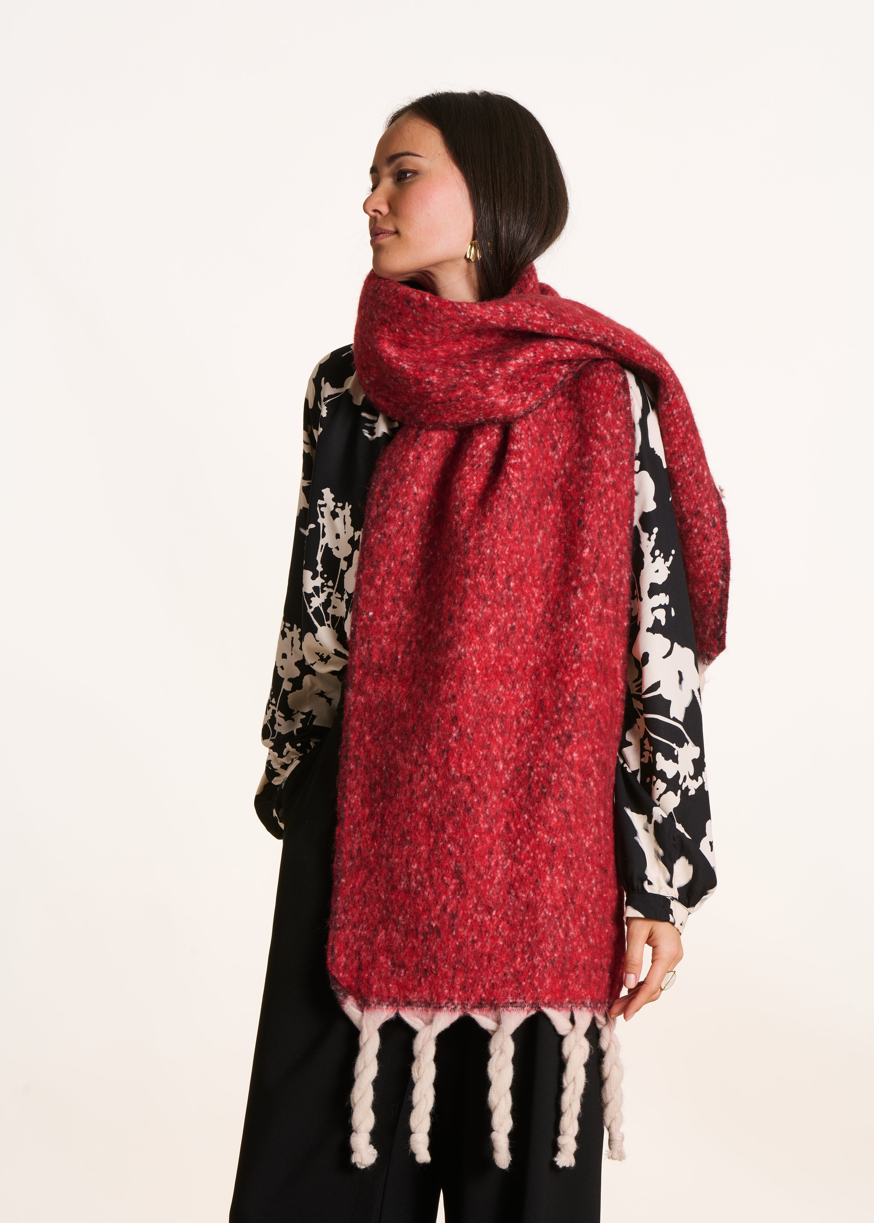 Wide reversible red scarf