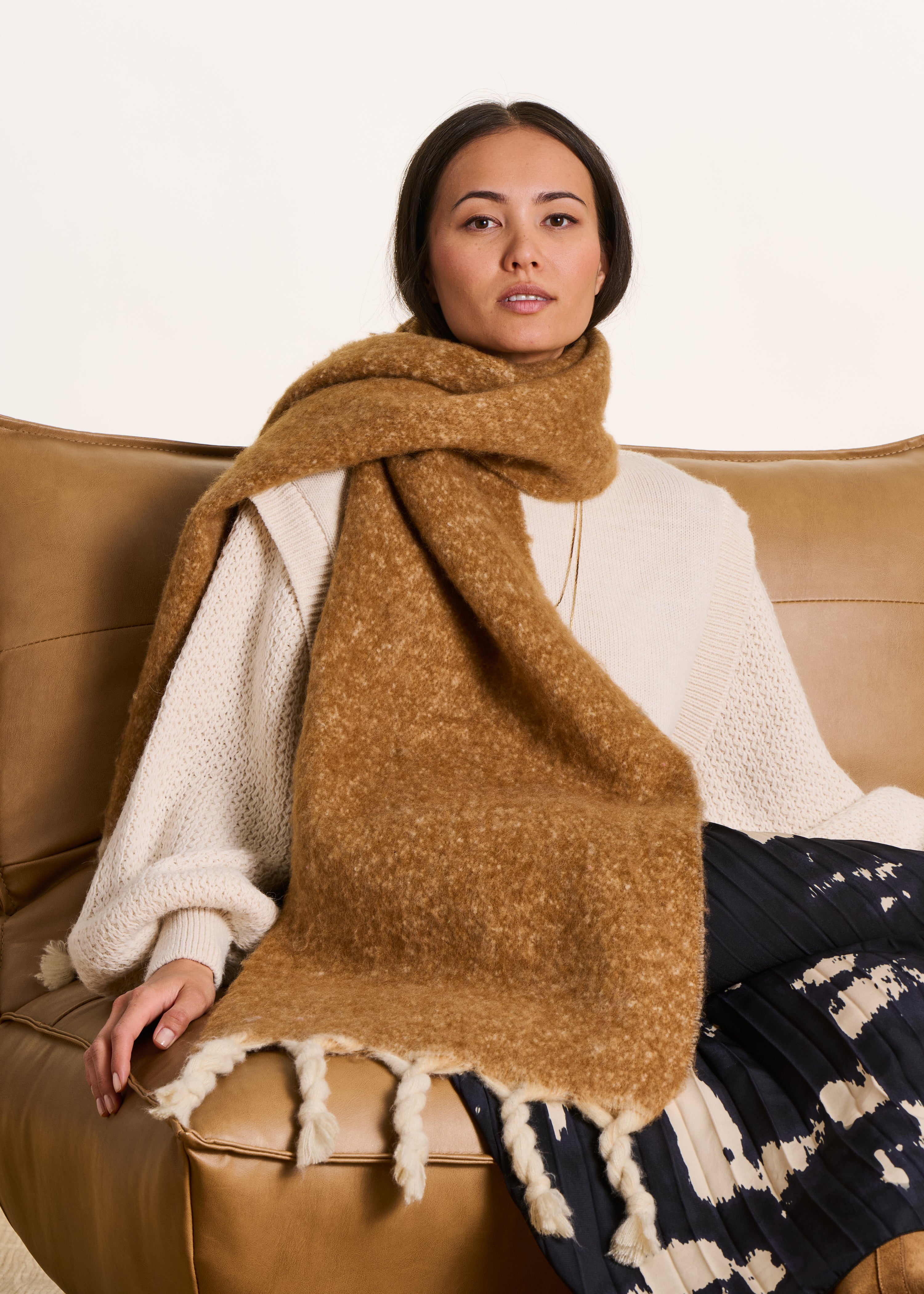 Écharpe large camel réversible