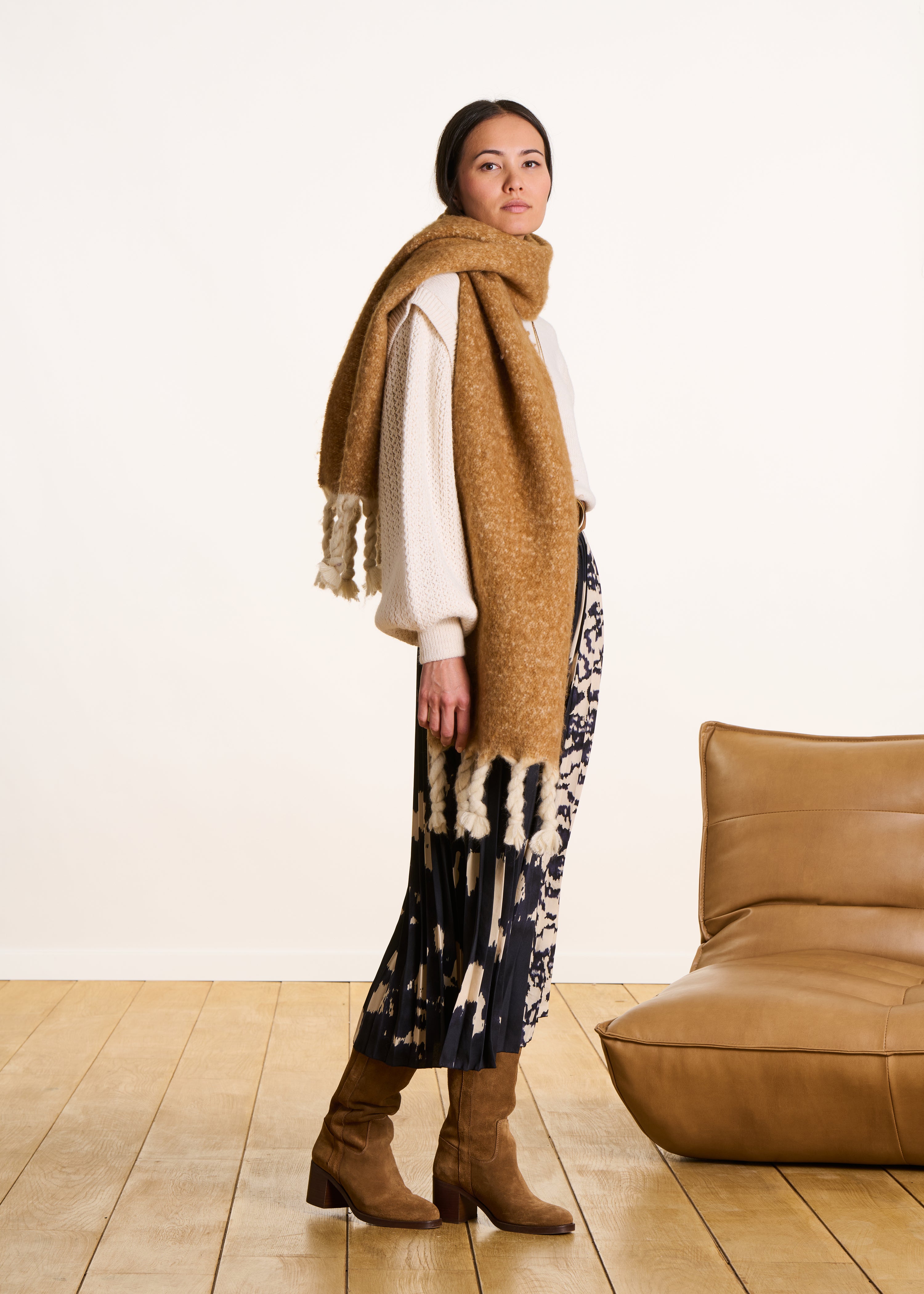 Écharpe large camel réversible