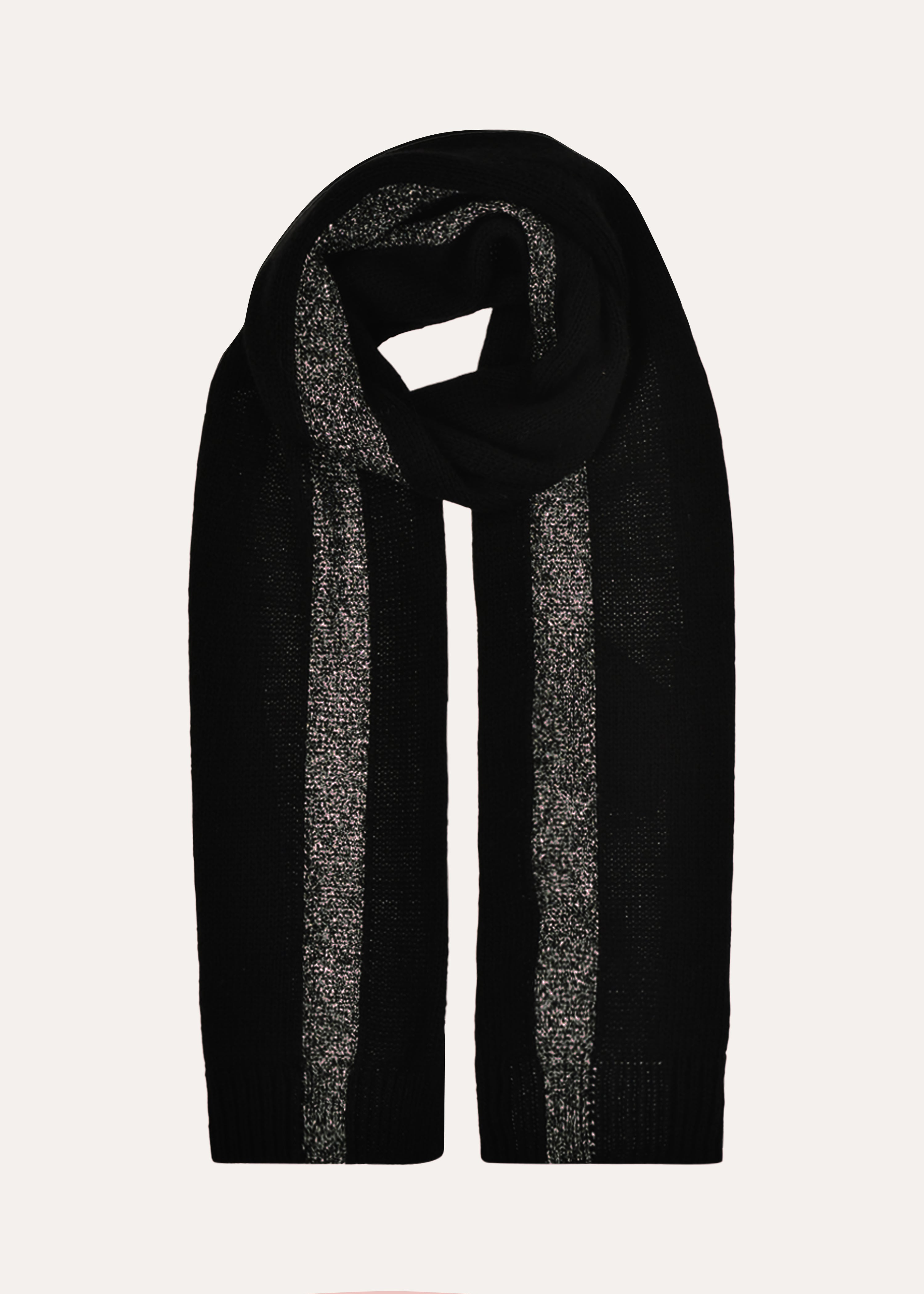 Black knitted scarf with silver lurex