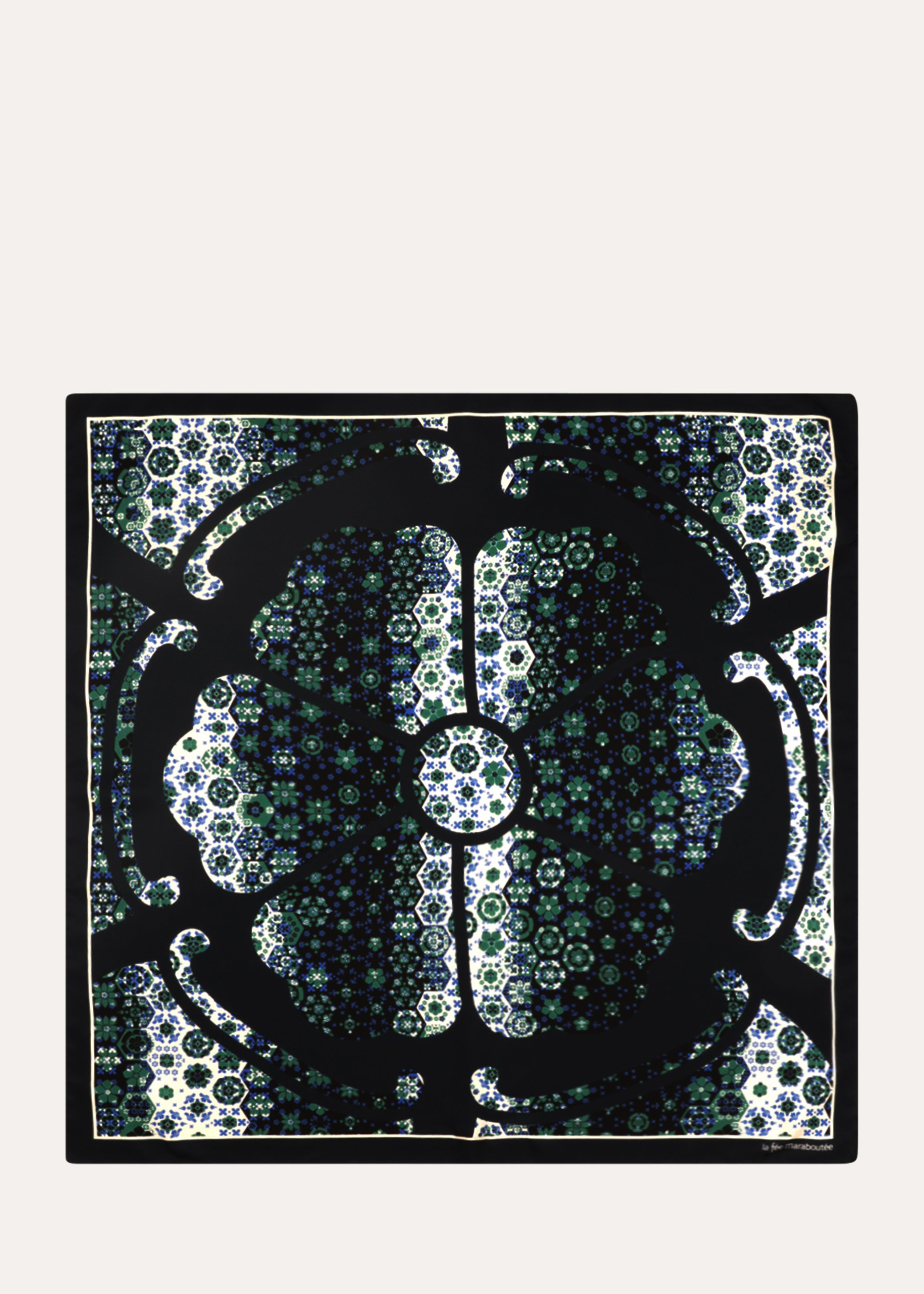 Carré de soie à imprimé graphique bleu et vert