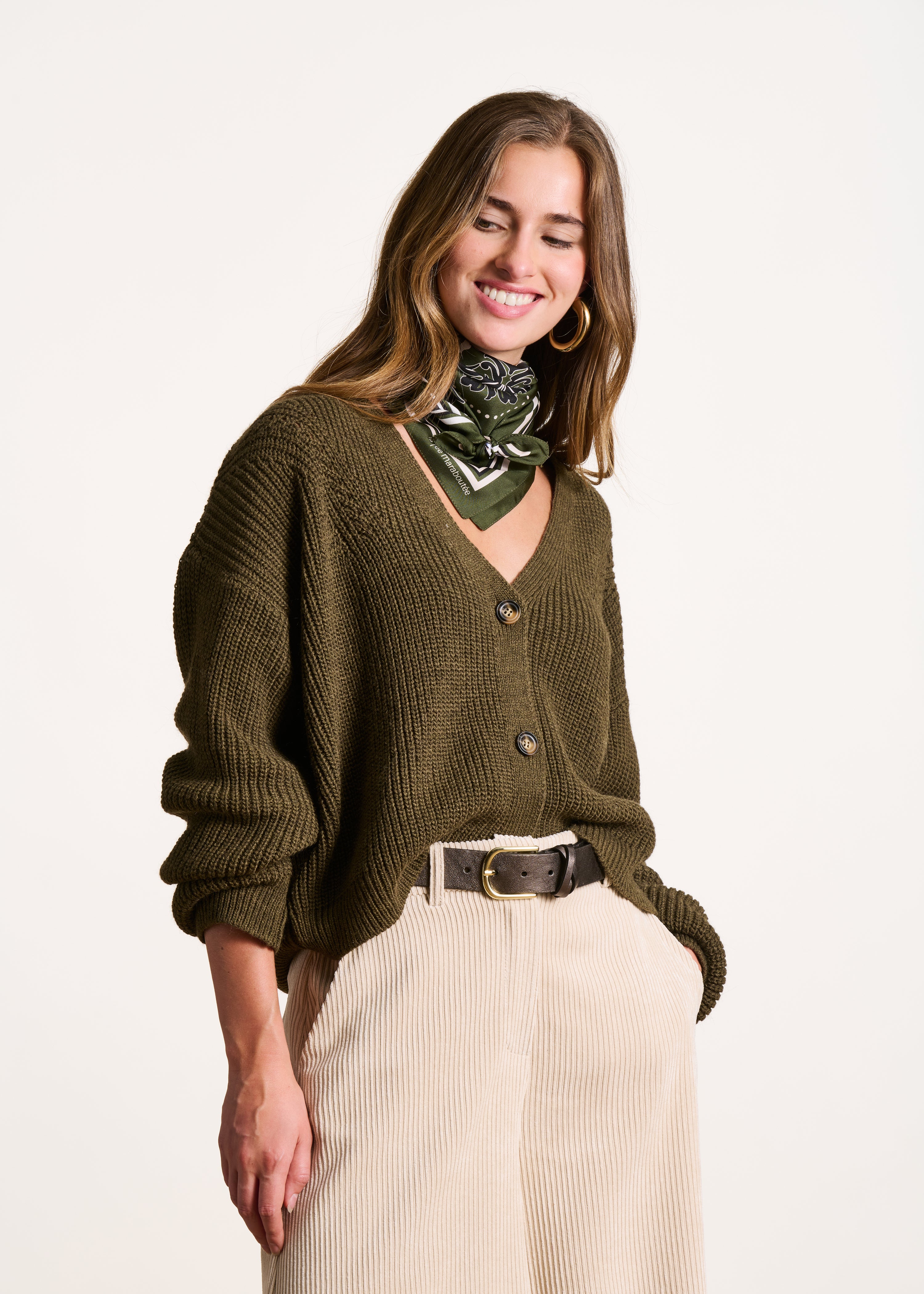 Carré de soie à imprimé bandana kaki