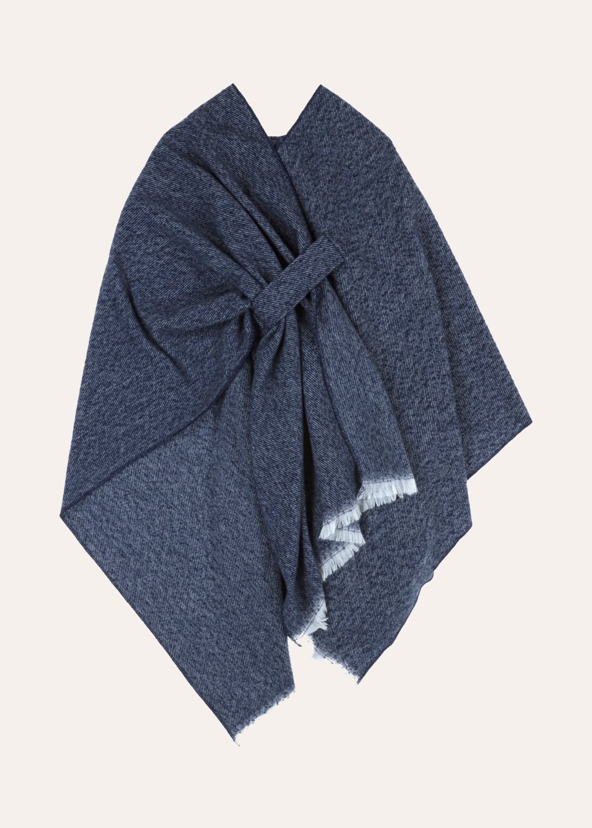 Blue denim poncho with fringes